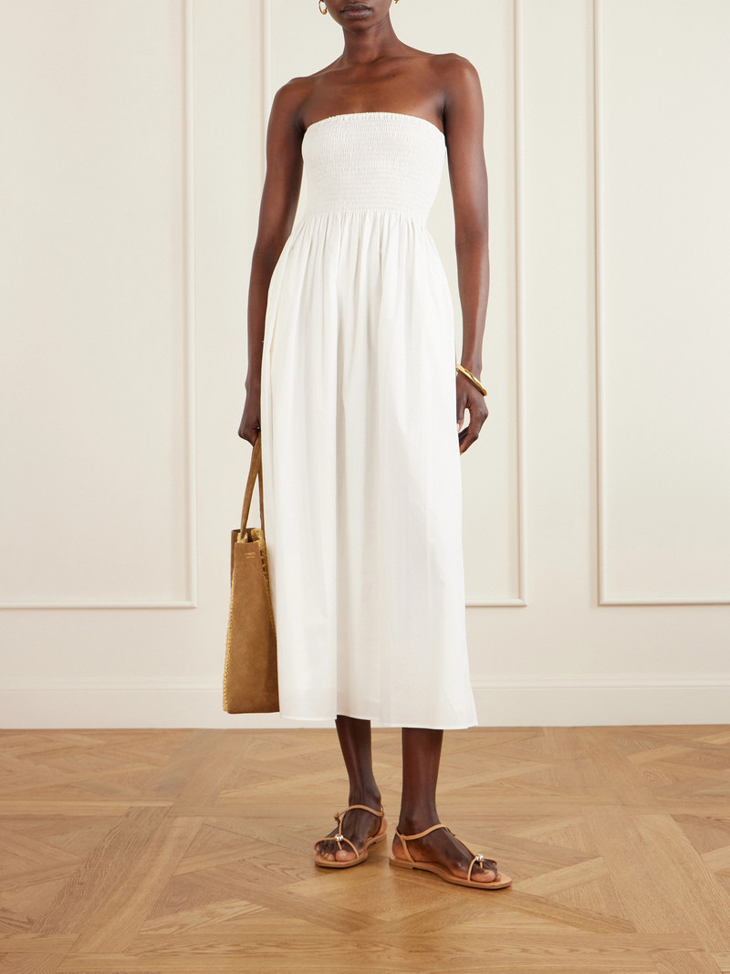 FAITHFULL Jamie Strapless Shirred Cotton-poplin Midi Dress outlook