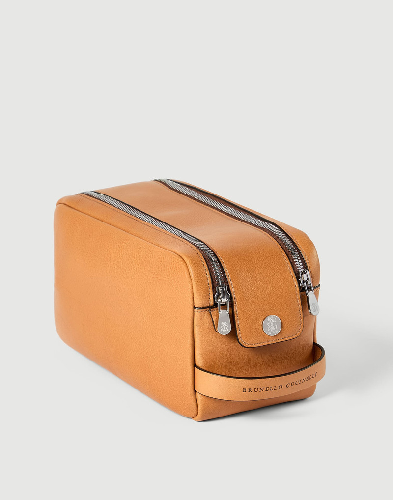 Cowhide beauty case with double zipper 3