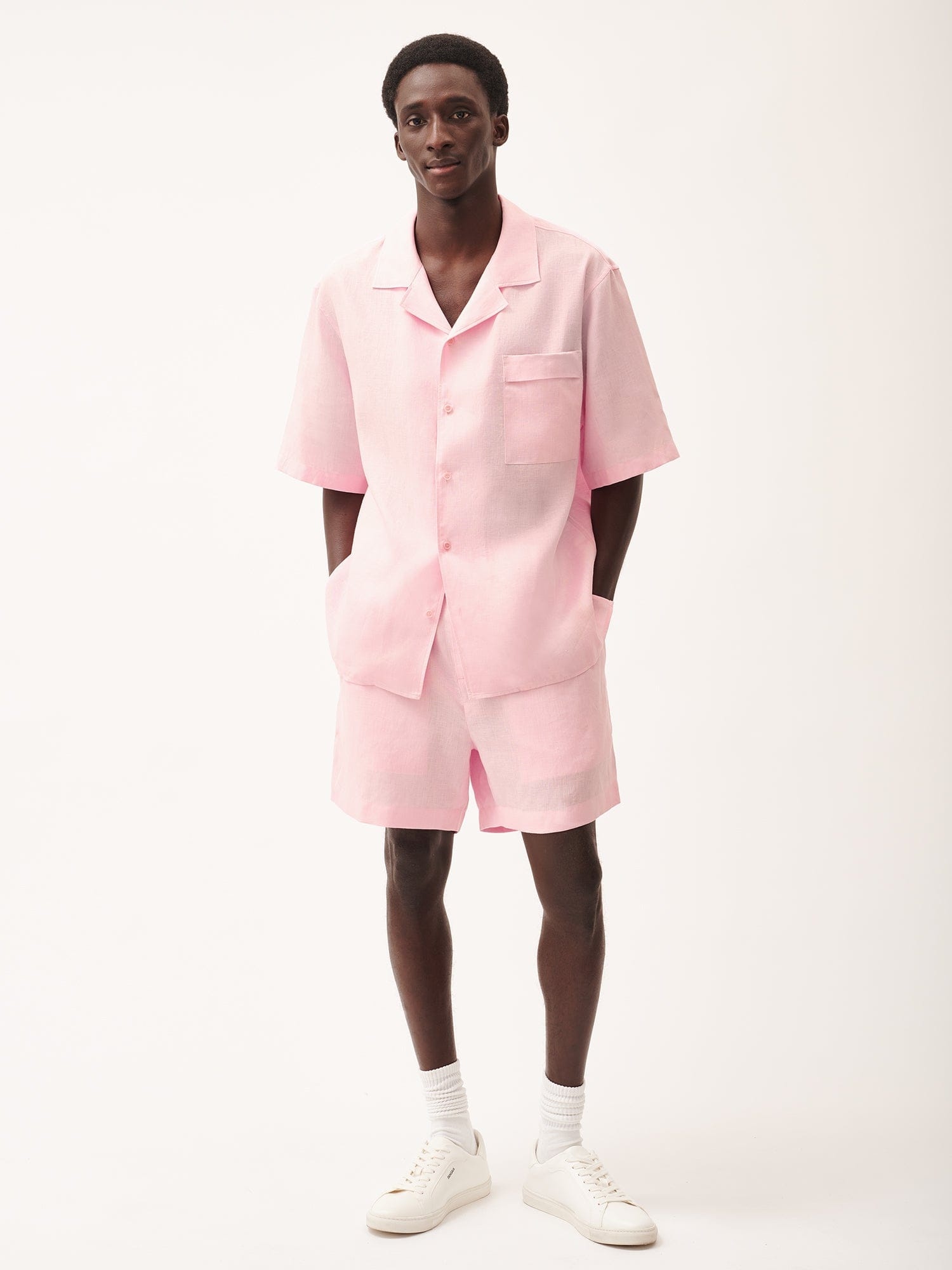 Mens DNA Aloe Linen Camp Collar Shirt - Magnolia Pink - 4