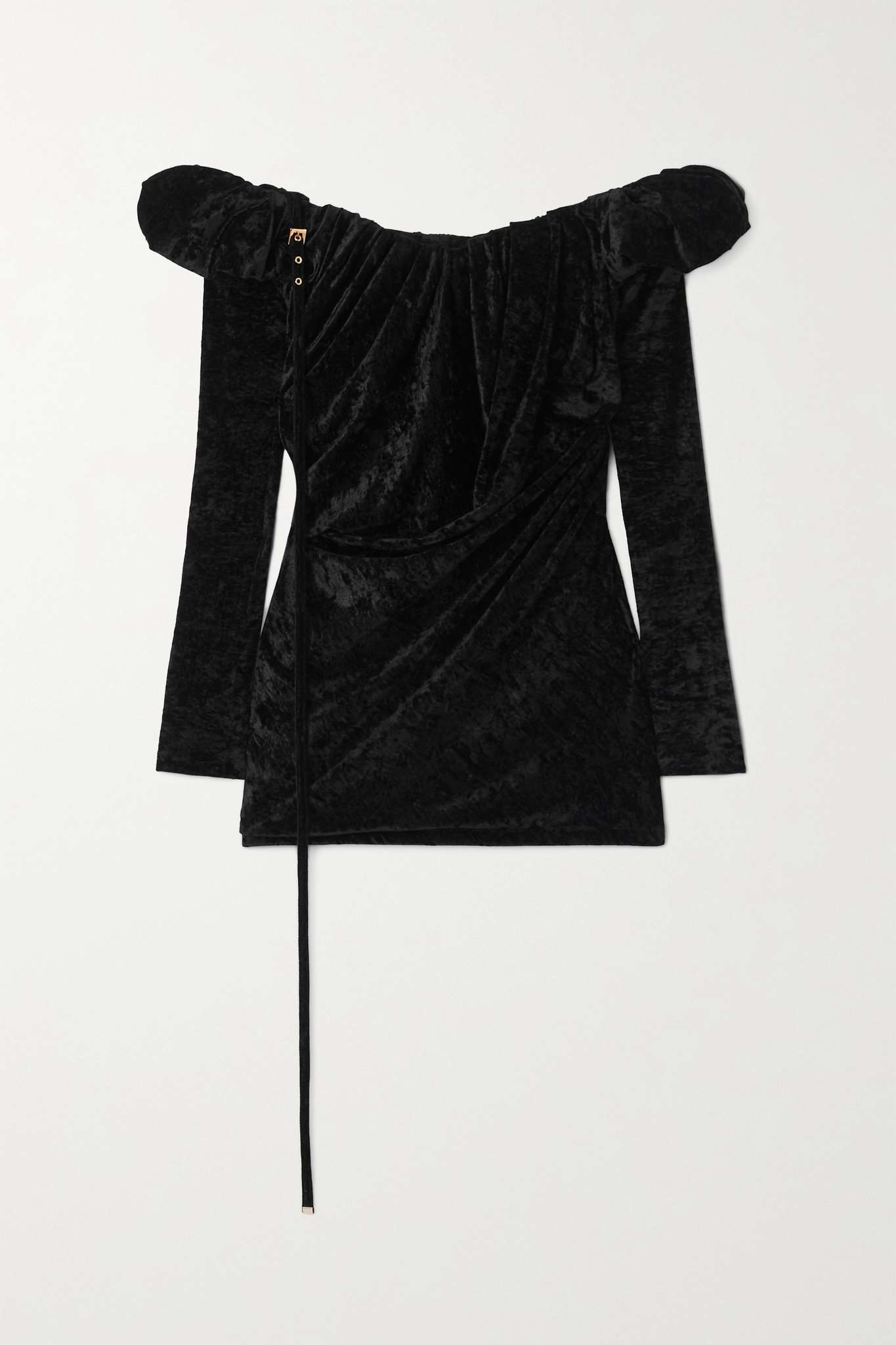Off-the-shoulder embellished stretch-velour mini dress - 1