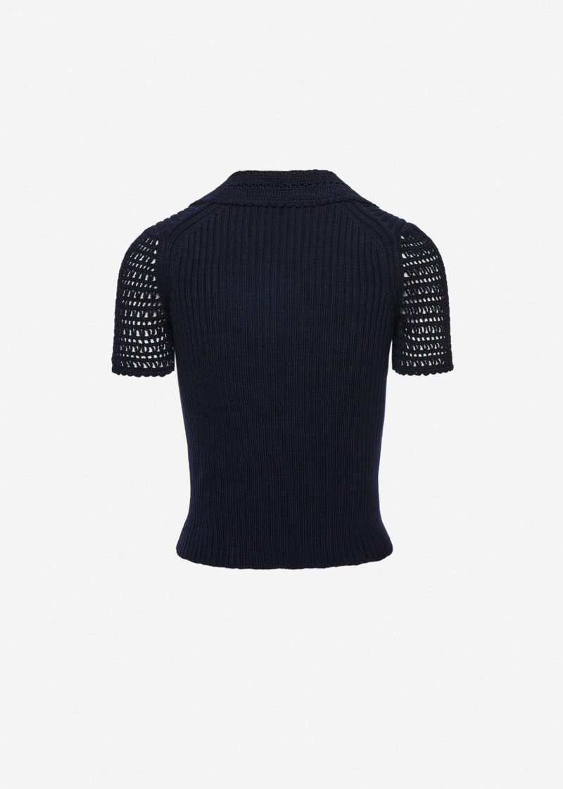 MAGDA BUTRYM Ribbed polo knit top in navy outlook