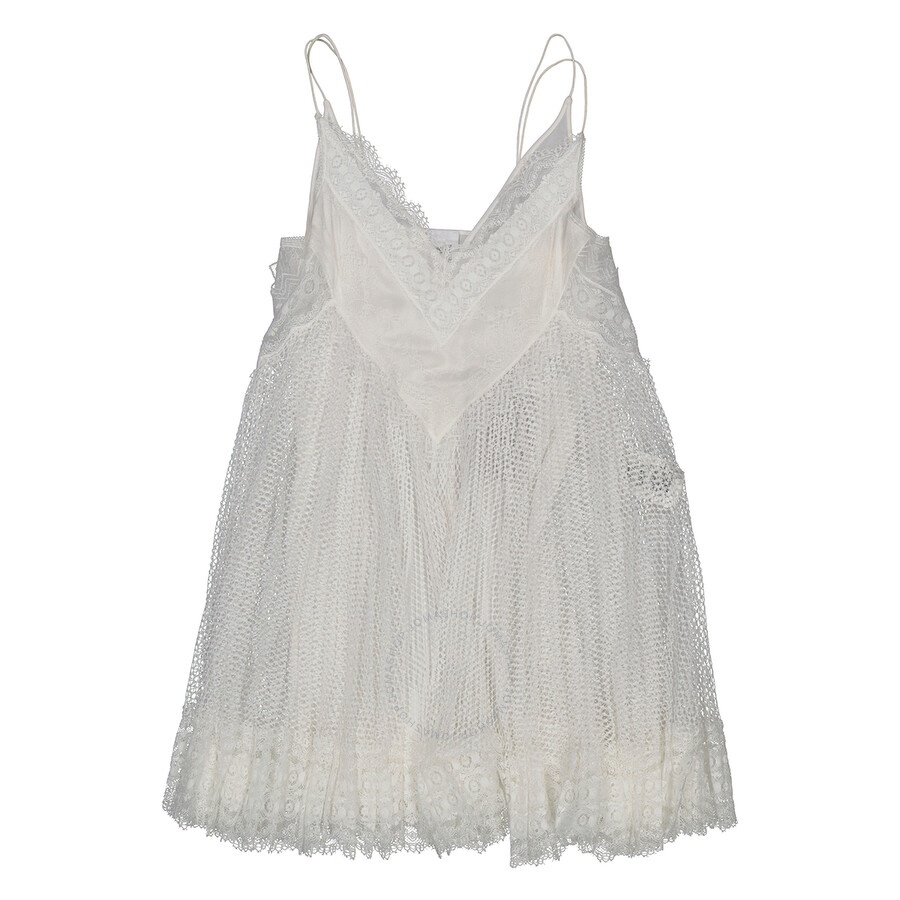 Burberry Ladies Optic White Fishnet And Lace Pleated Dress With Silk Slip - 2