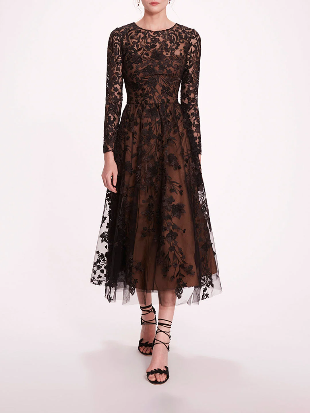 LONG SLEEVE TULLE MIDI DRESS - 1