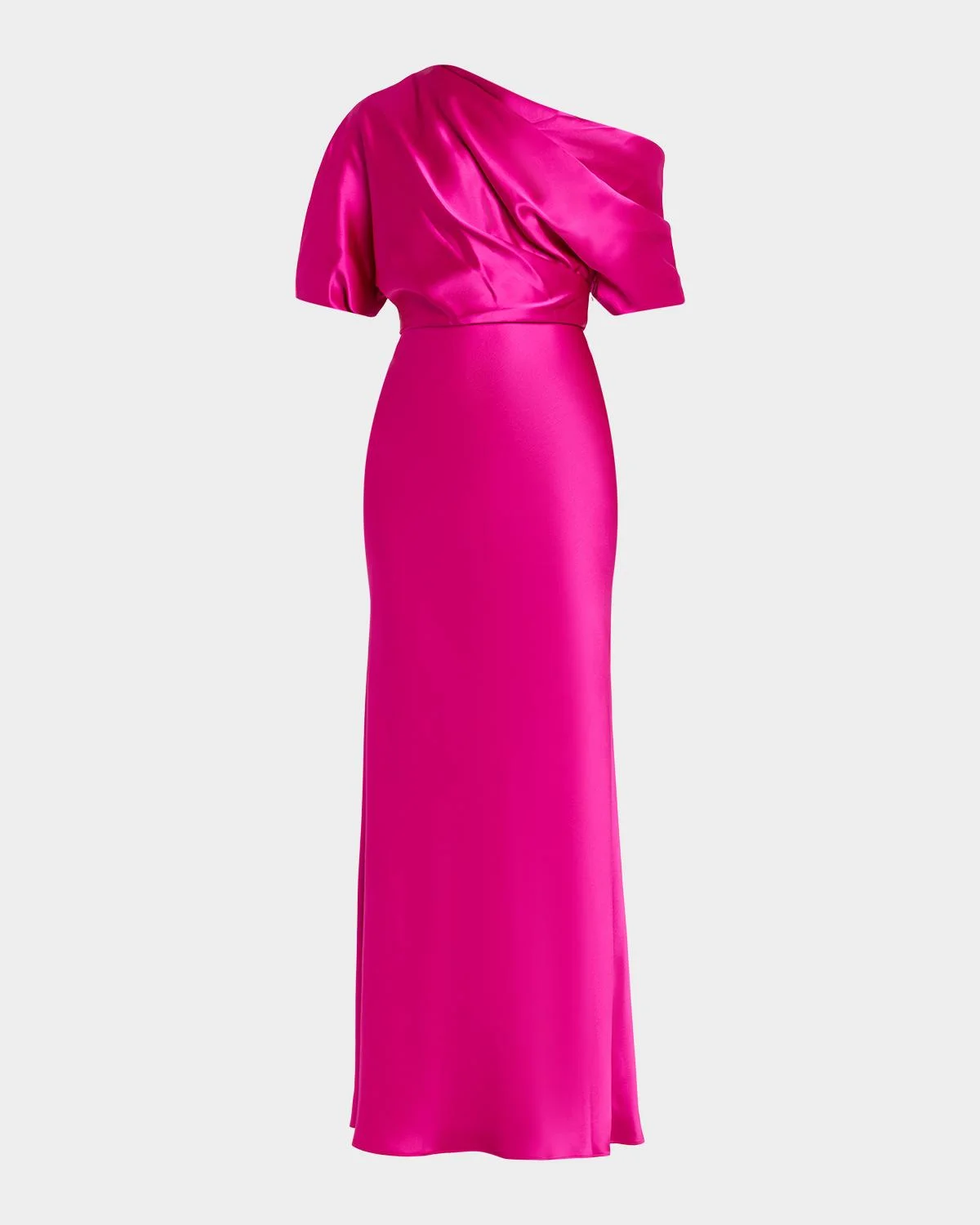 Draped Satin One-Shoulder Gown - 1