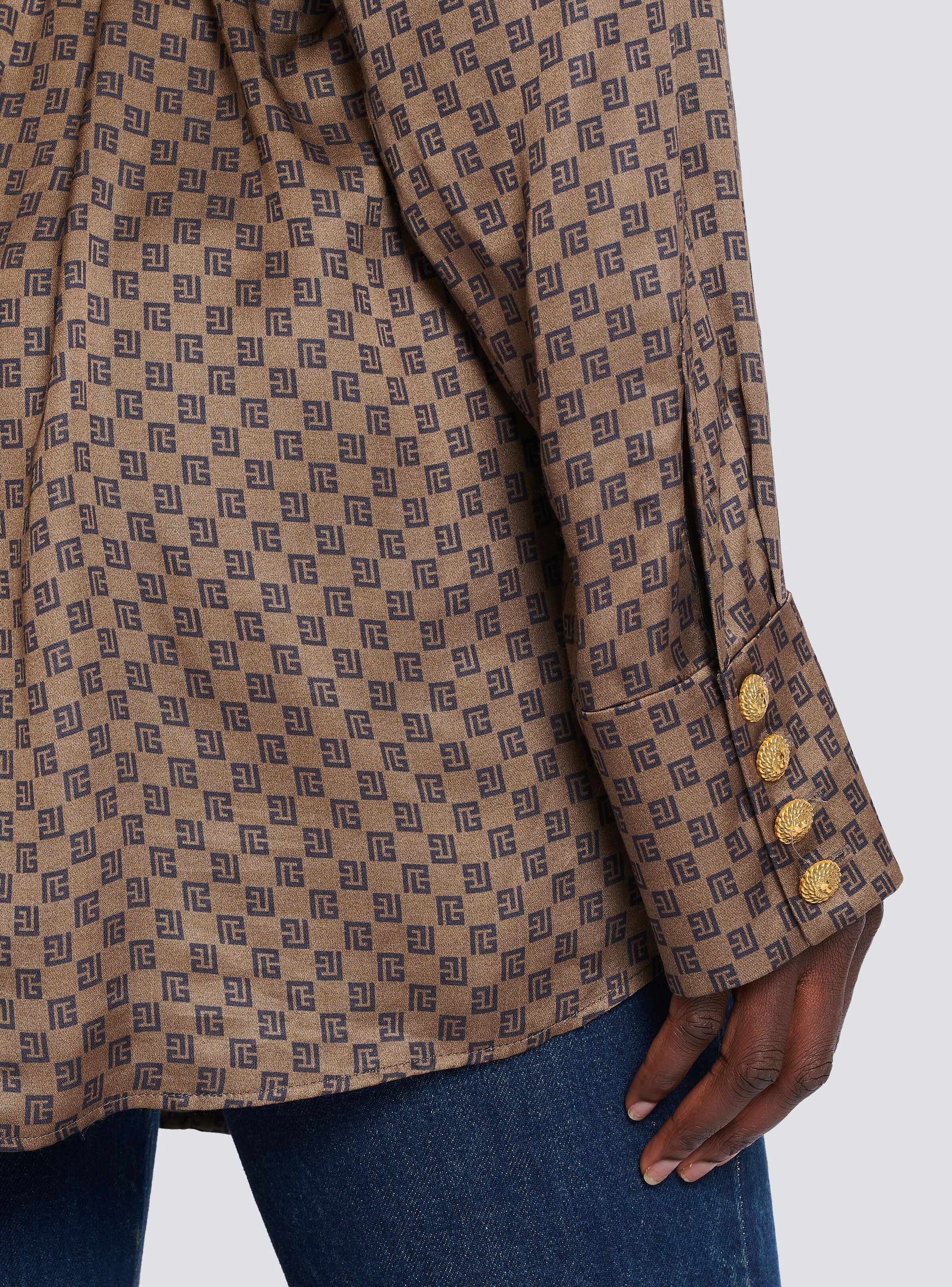 Silk shirt with a mini monogram print - 6