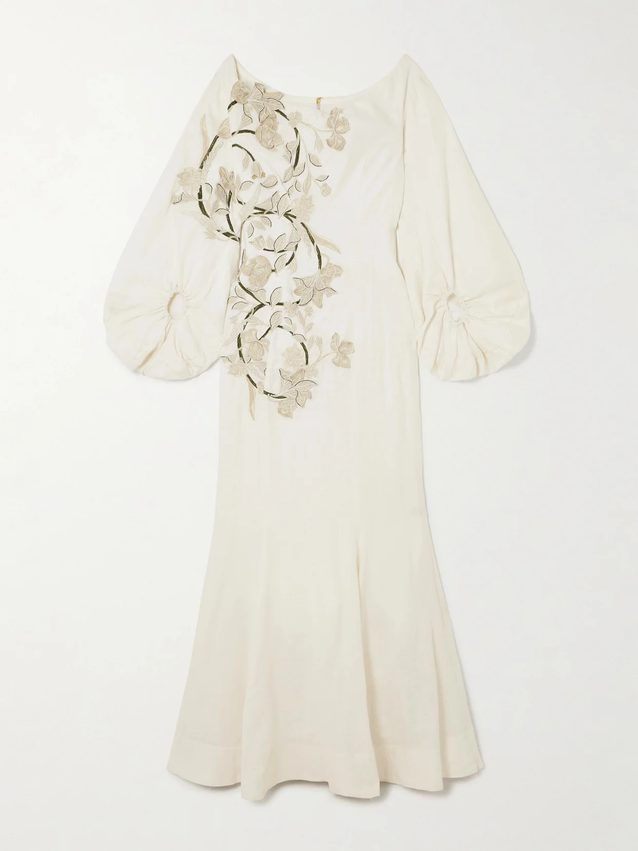 Peccana Off-the-shoulder Appliquéd Linen Maxi Dress - 1