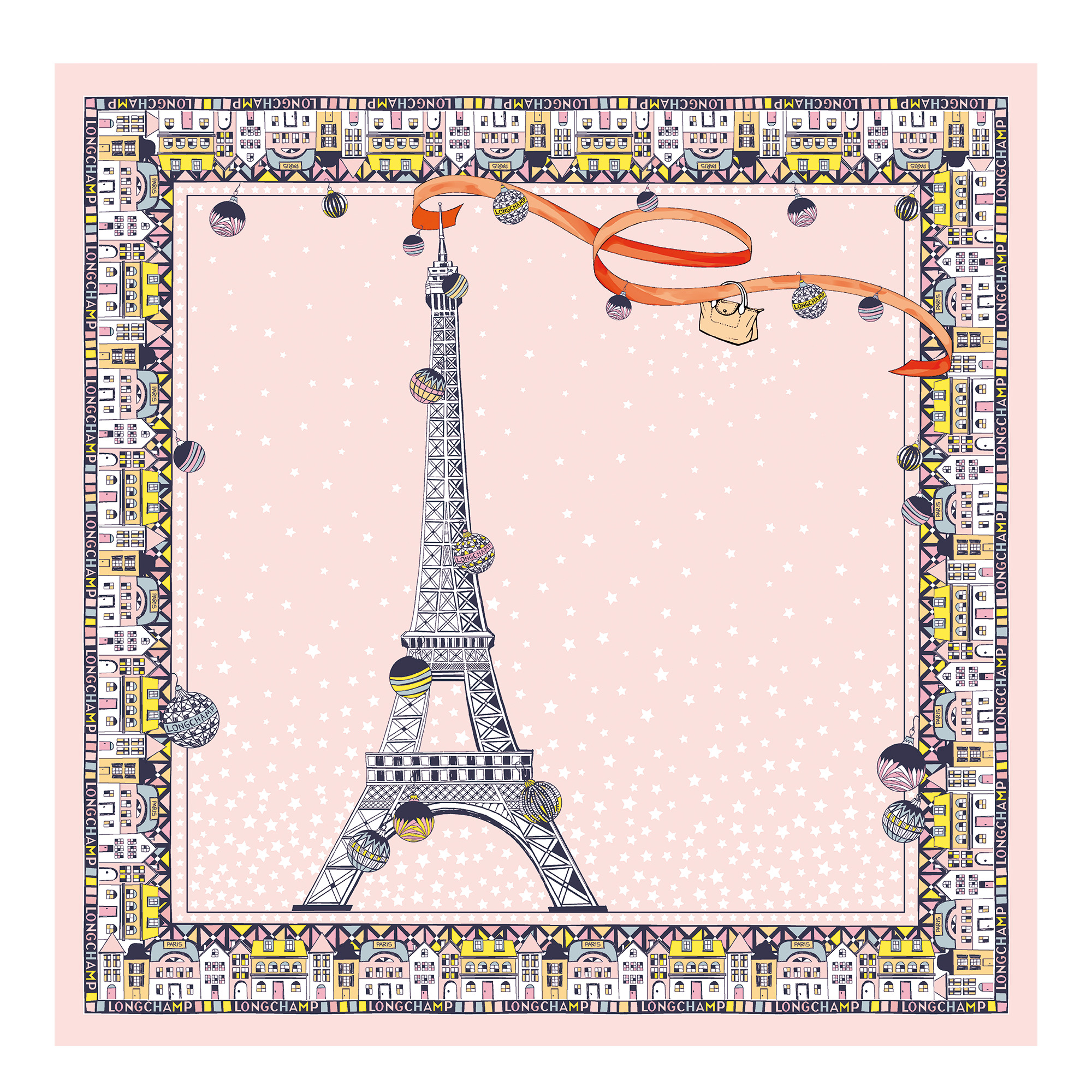 Tour Eiffel Noël Longchamp Silk scarf 50 Nude - Silk - 1