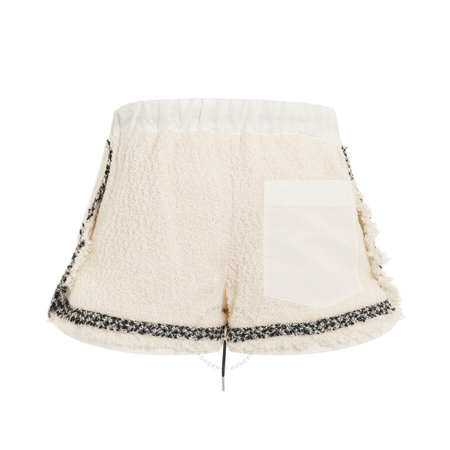 Sacai Ladies Off White High-Waisted Tweed Shorts - 2