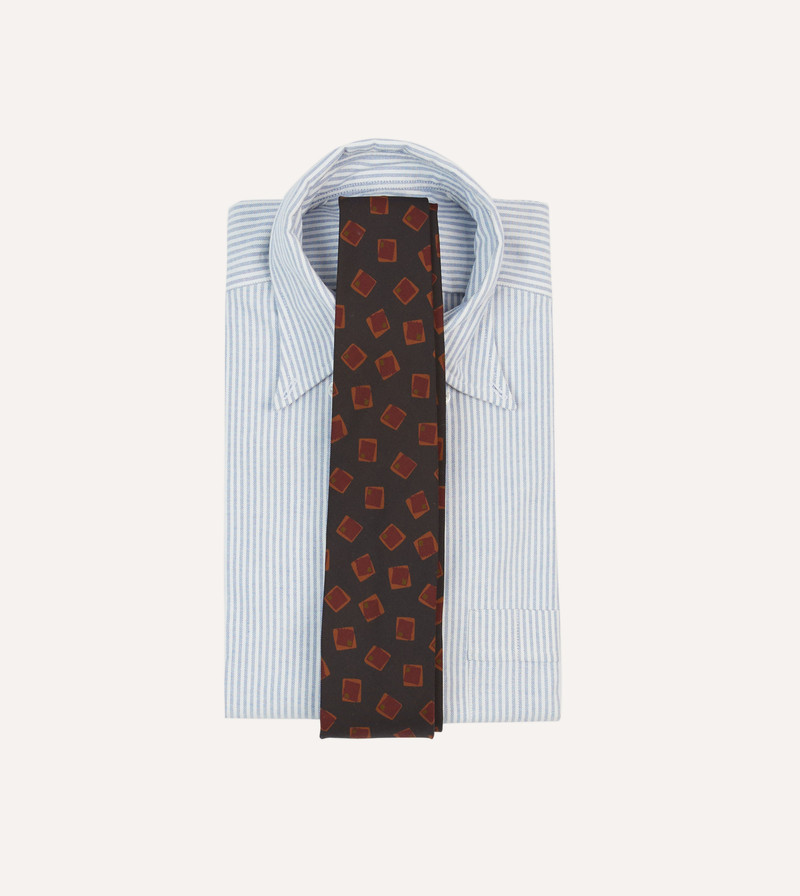 Drake's Navy Jumbled Tile Print Silk Self Tipped Tie outlook