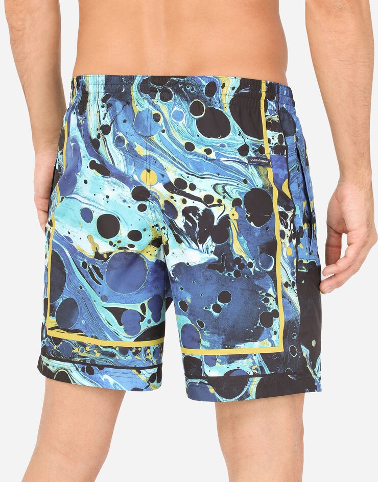 Mid-length swim trunks with marbled print - 5