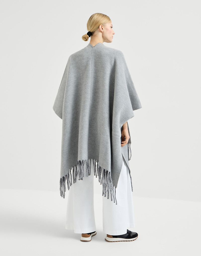 Brunello Cucinelli Wool and cashmere reversible double knit poncho outlook
