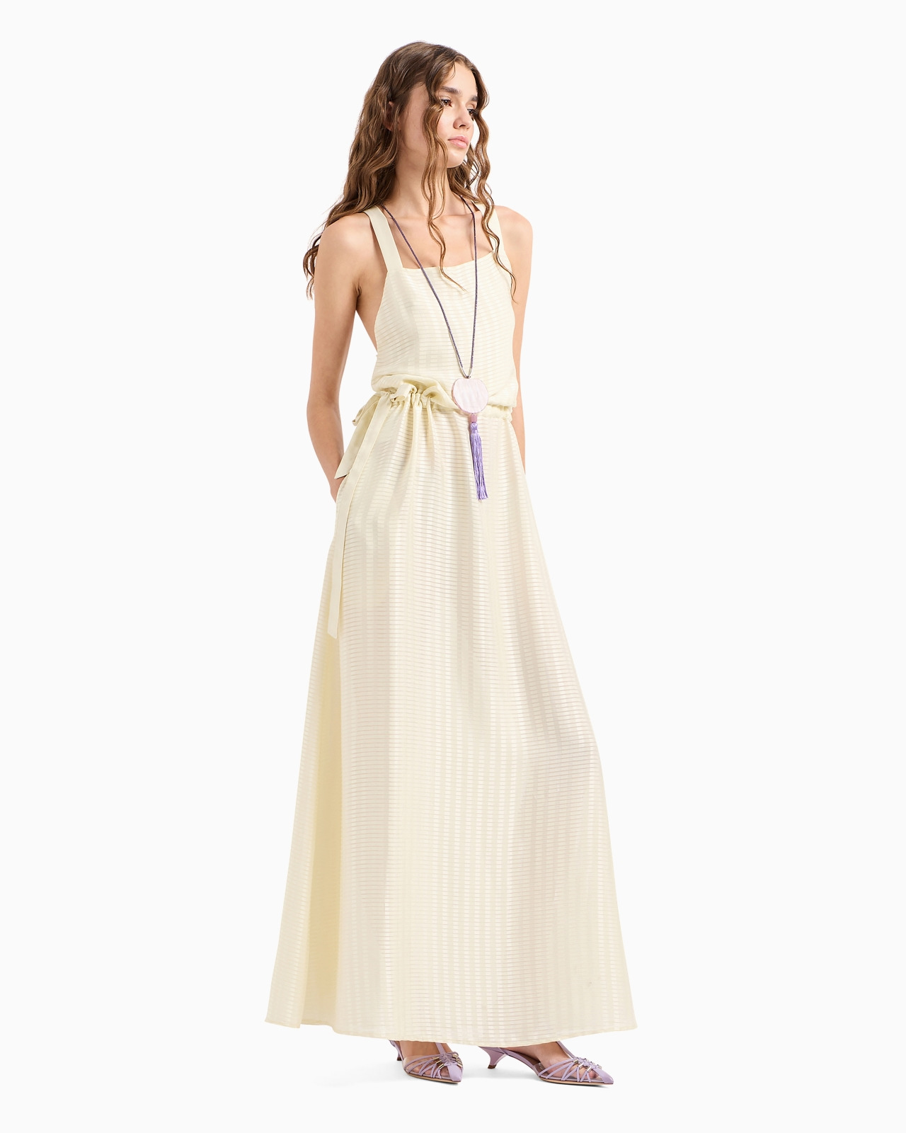 Drawstring dress with crossover shoulder straps and all-over rectangle motif - 4