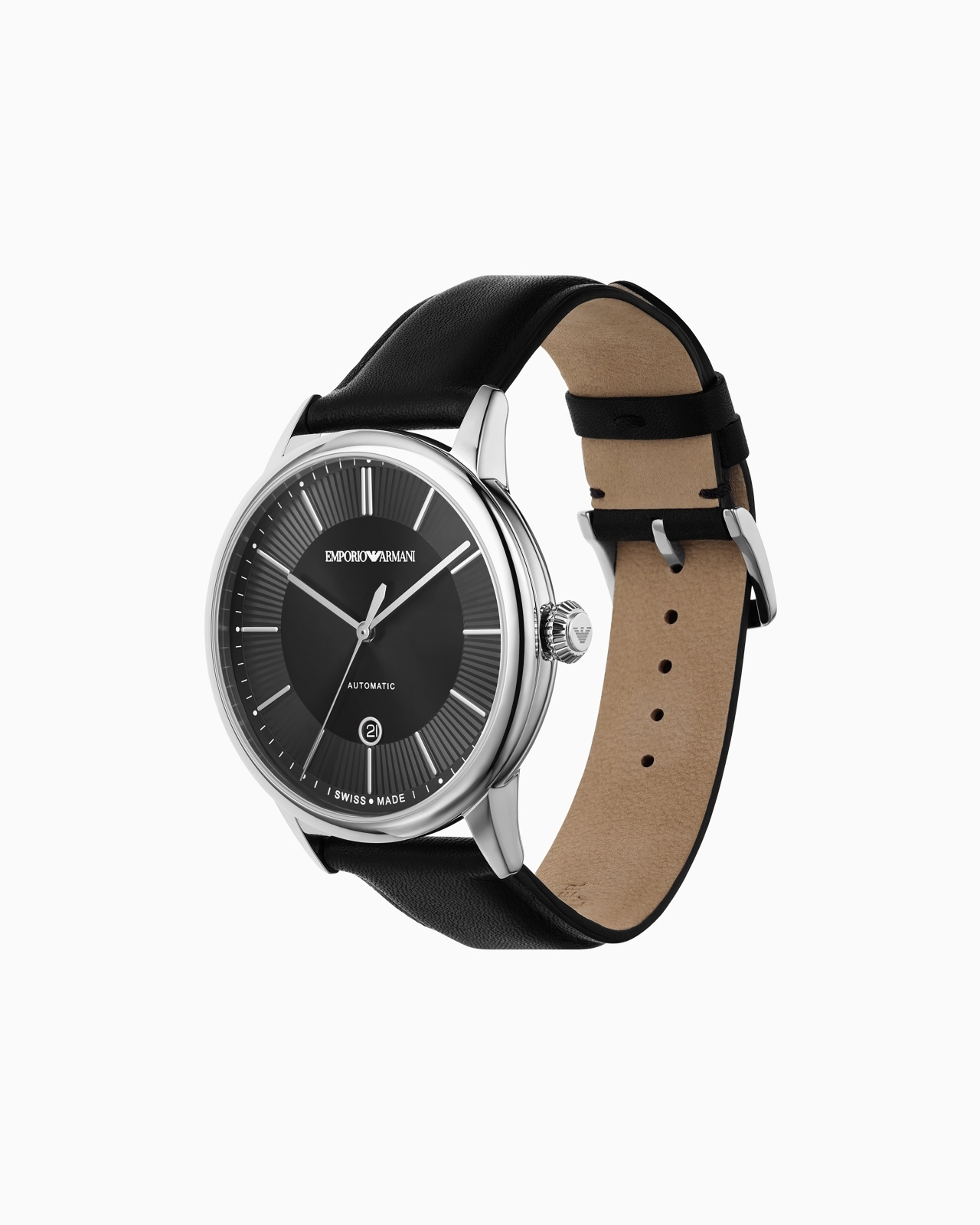 SWISS MADE AUTOMATIC BLACK LEATHER WATCH - 2