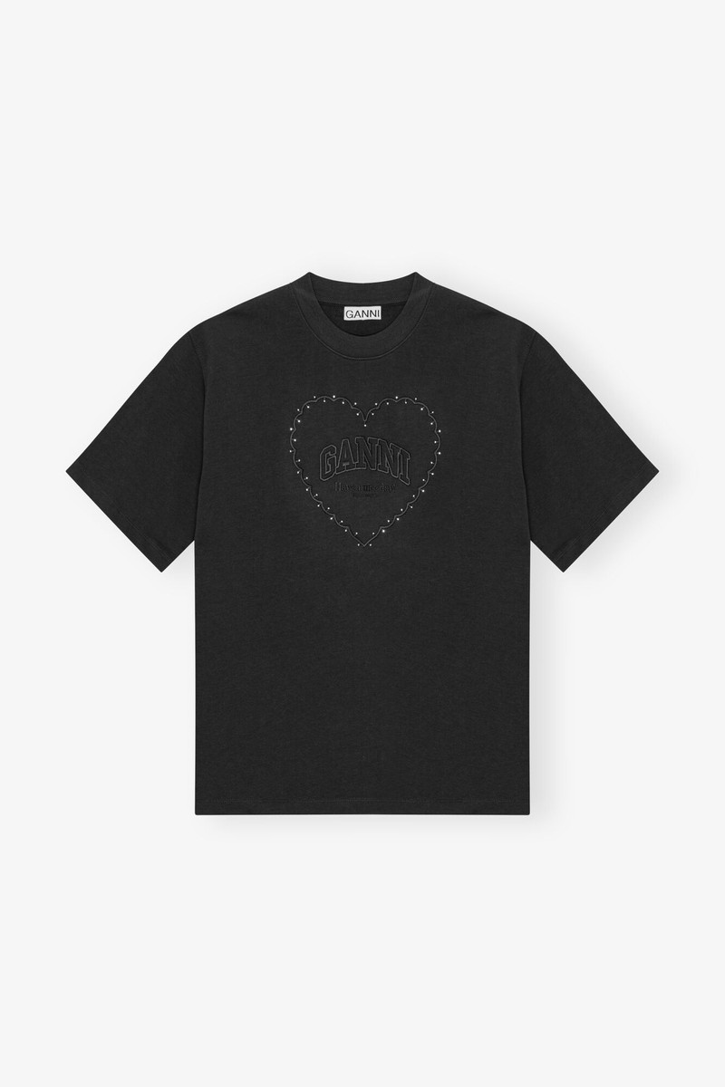 BLACK HEAVY COTTON DROP SHOULDER HEART T-SHIRT 1