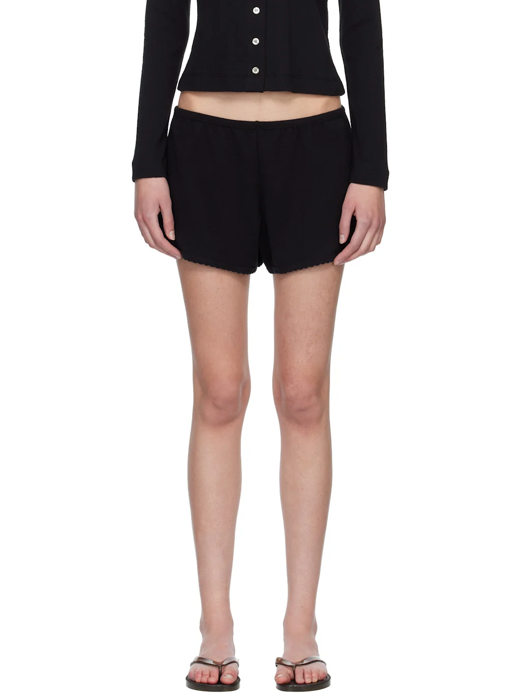 Black Pointelle Mini Shorts - 1