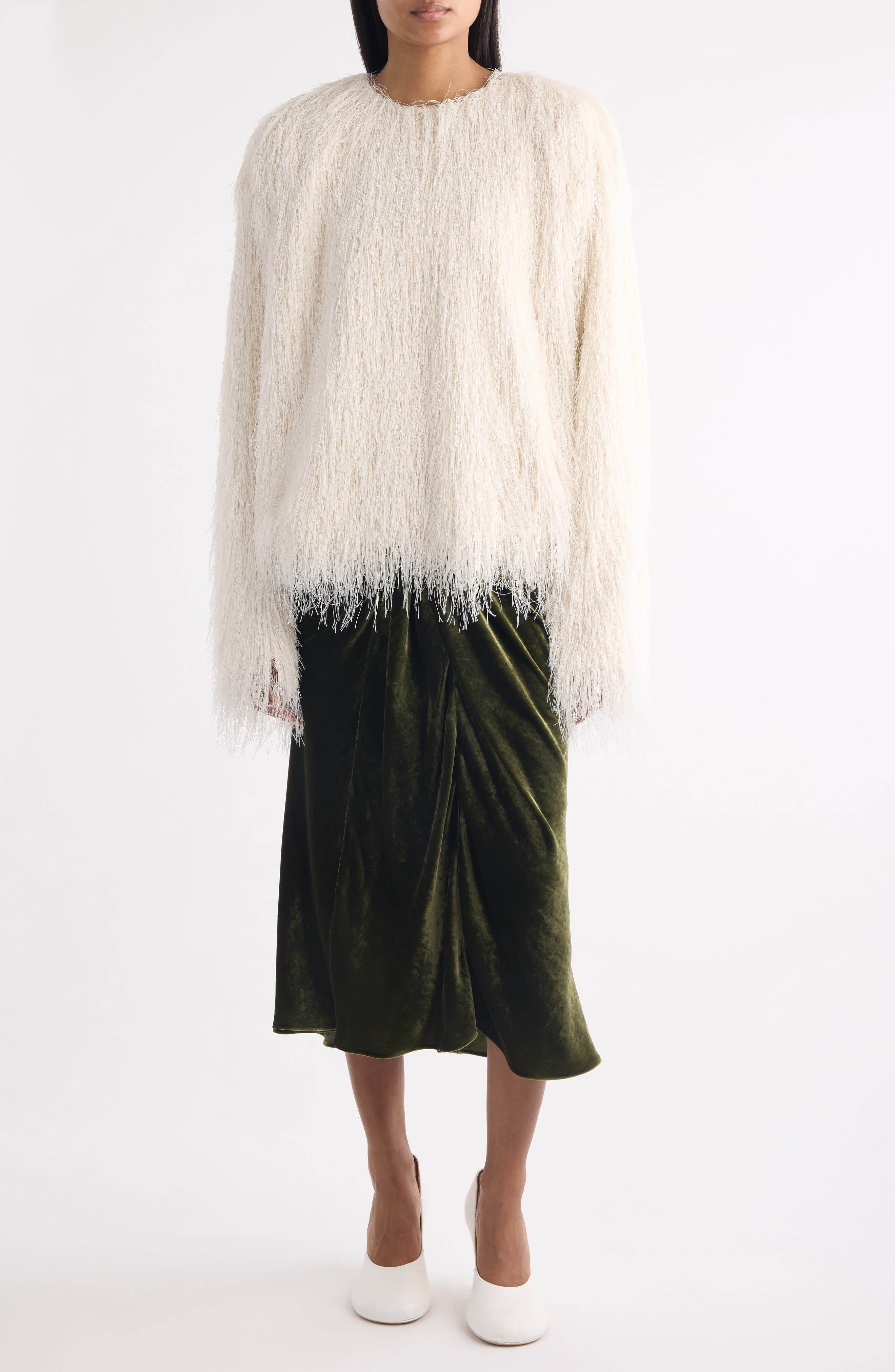 Dries Van Noten Smila Twist Front Velvet Midi Skirt in Khaki at Nordstrom - 2