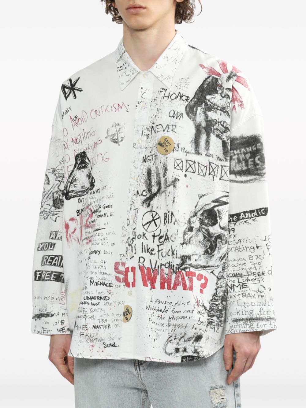 sketch-print cotton shirt - 3