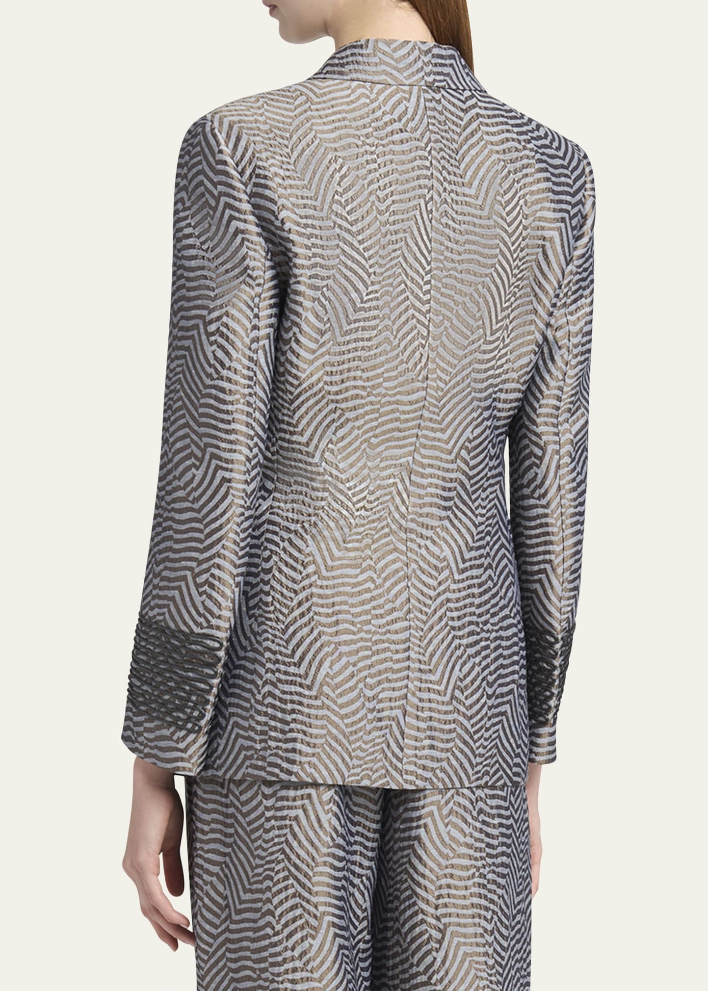 Animalier Silk Jacquard Single-Breasted Blazer Jacket - 3