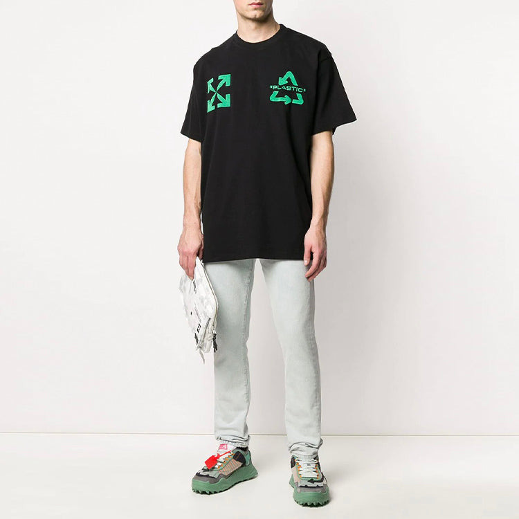 Men's Off-White C/O VIRGIL ABLOH Embroidered Logo Printing Short Sleeve Loose Version Black T-Shirt  - 5
