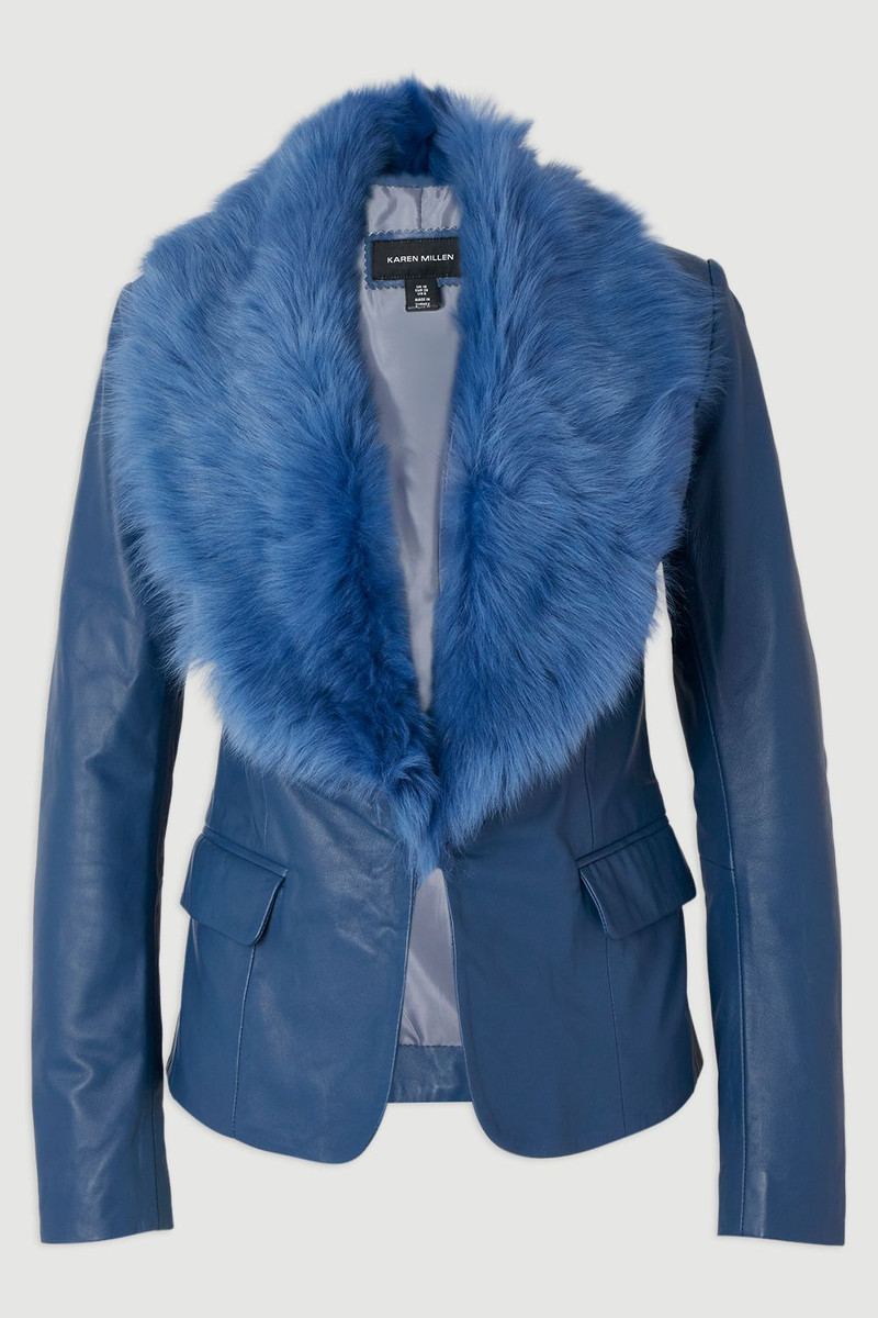 Leather And Shearling Collar Blazer 4