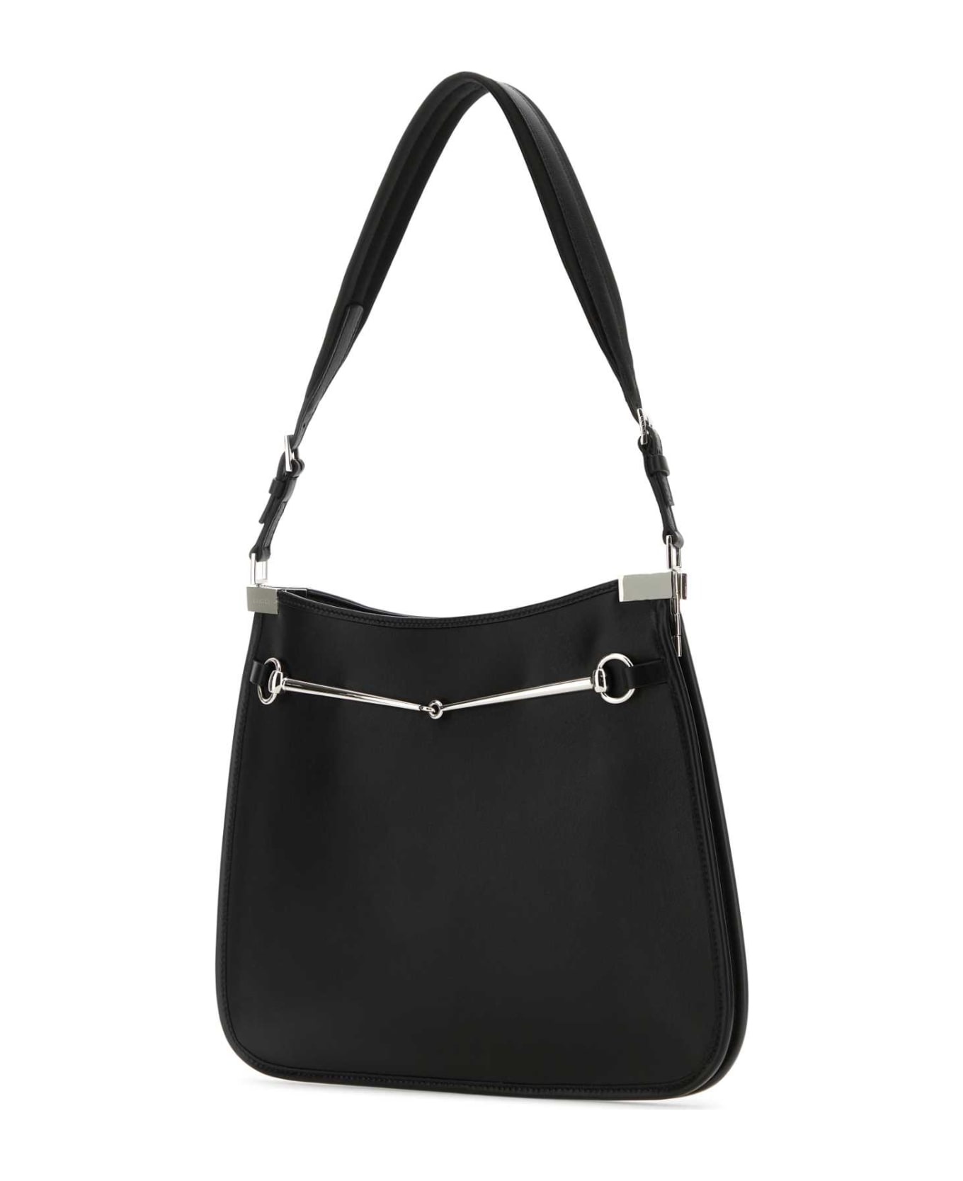 Black Leather Medium Horsebit Shoulder Bag - 2