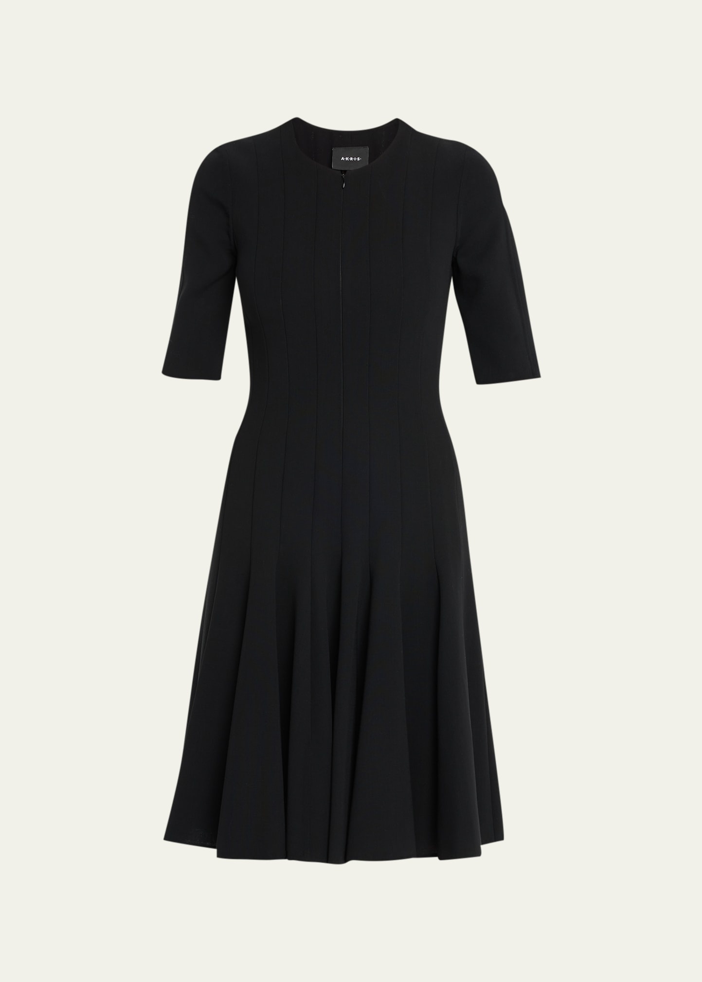 Elbow-Sleeve Zip-Front Dress - 1