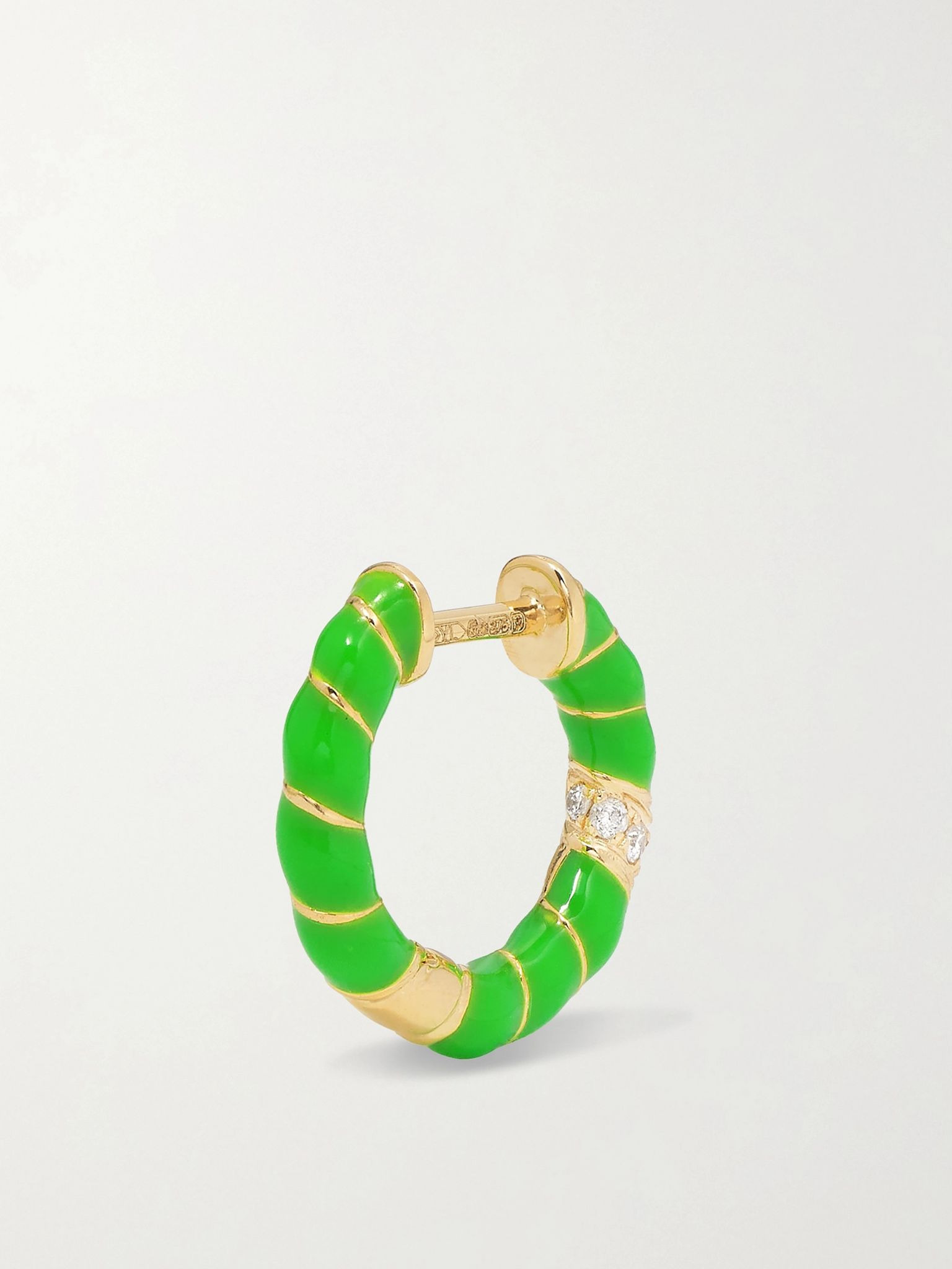 9-karat gold, enamel and diamond hoop earrings Green - 4