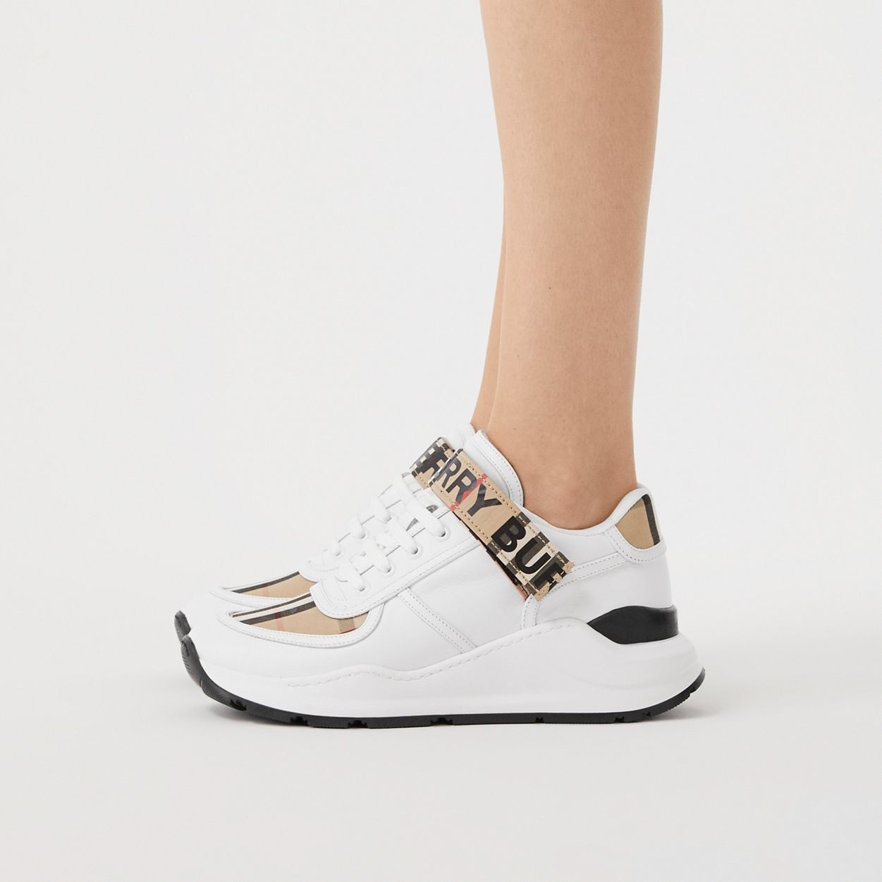 Logo Print Vintage Check and Leather Sneakers - 4