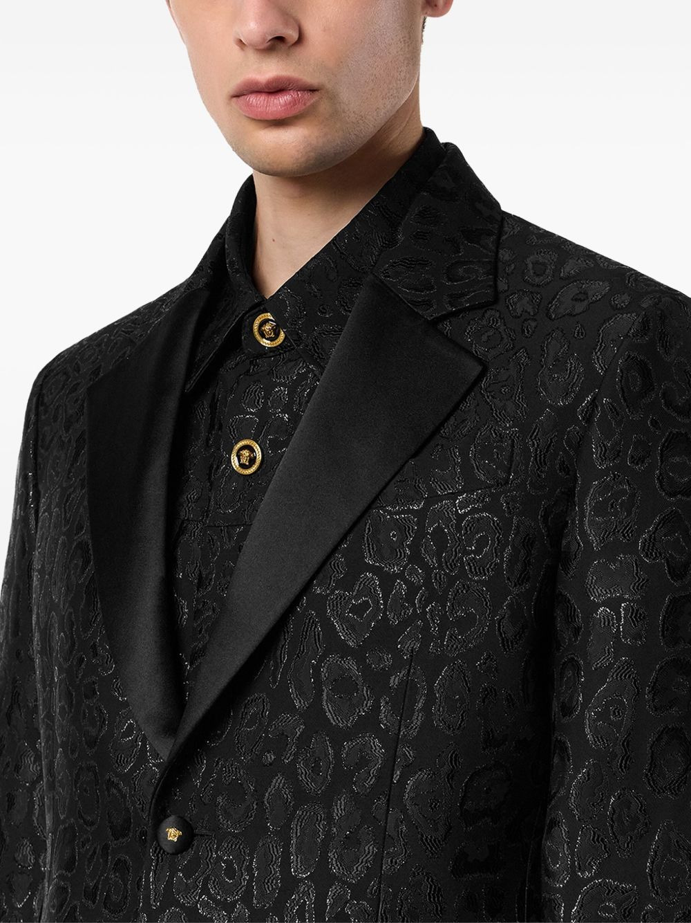 leopard-print satin-lapel blazer - 5