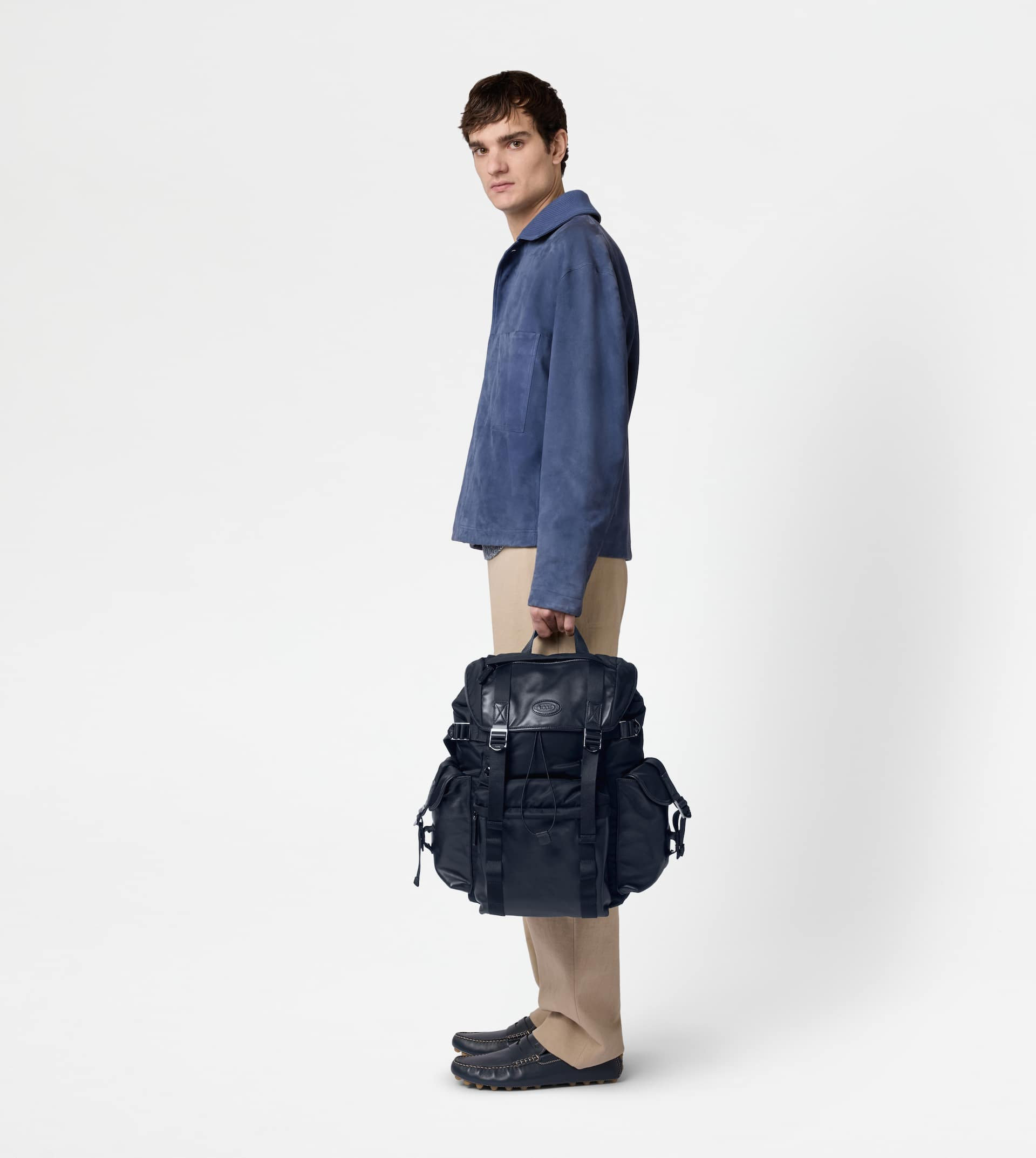 BACKPACK IN FABRIC AND LEATHER MEDIUM - BLUE - 6