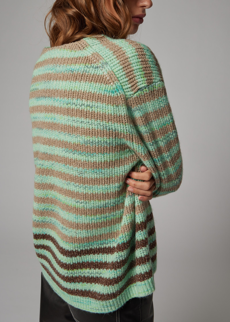 Women's Green Stripe Oversized Cardigan 7
