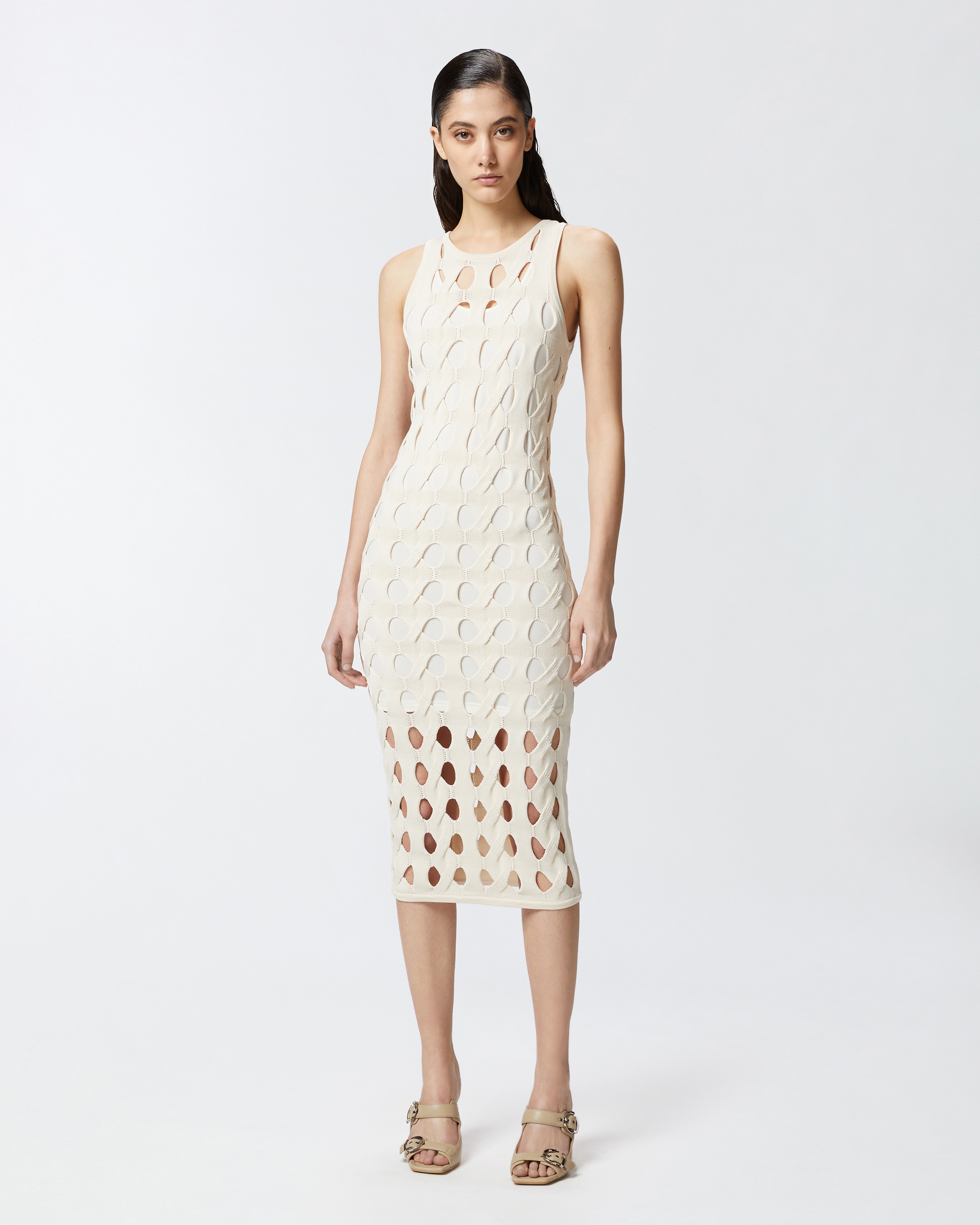 PERFORATED KNIT MIDI DRESS - 3