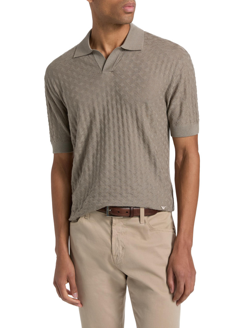 Men's Tonal Basketweave Wool Sweater - Tan 3