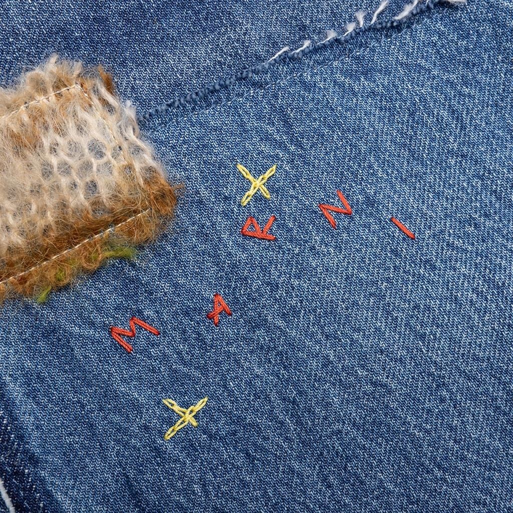 BLUE ORGANIC DENIM JEANS WITH MOHAIR PATCHES - IRIS BLUE - 4