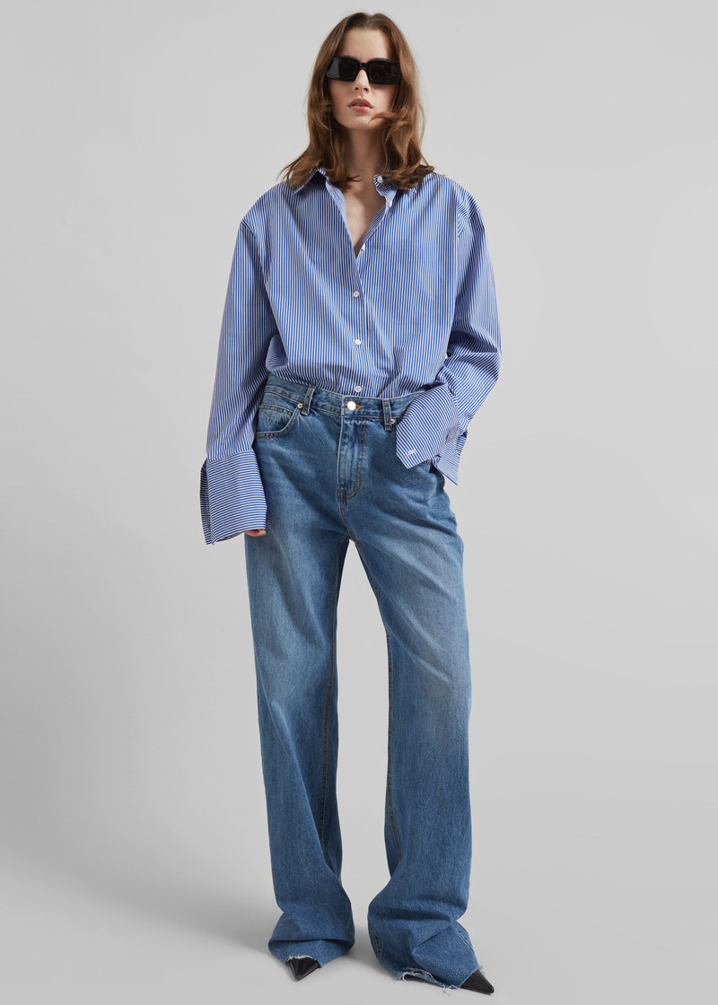 Anvers Striped Cotton Button Up Shirt - Blue/White Stripe 1