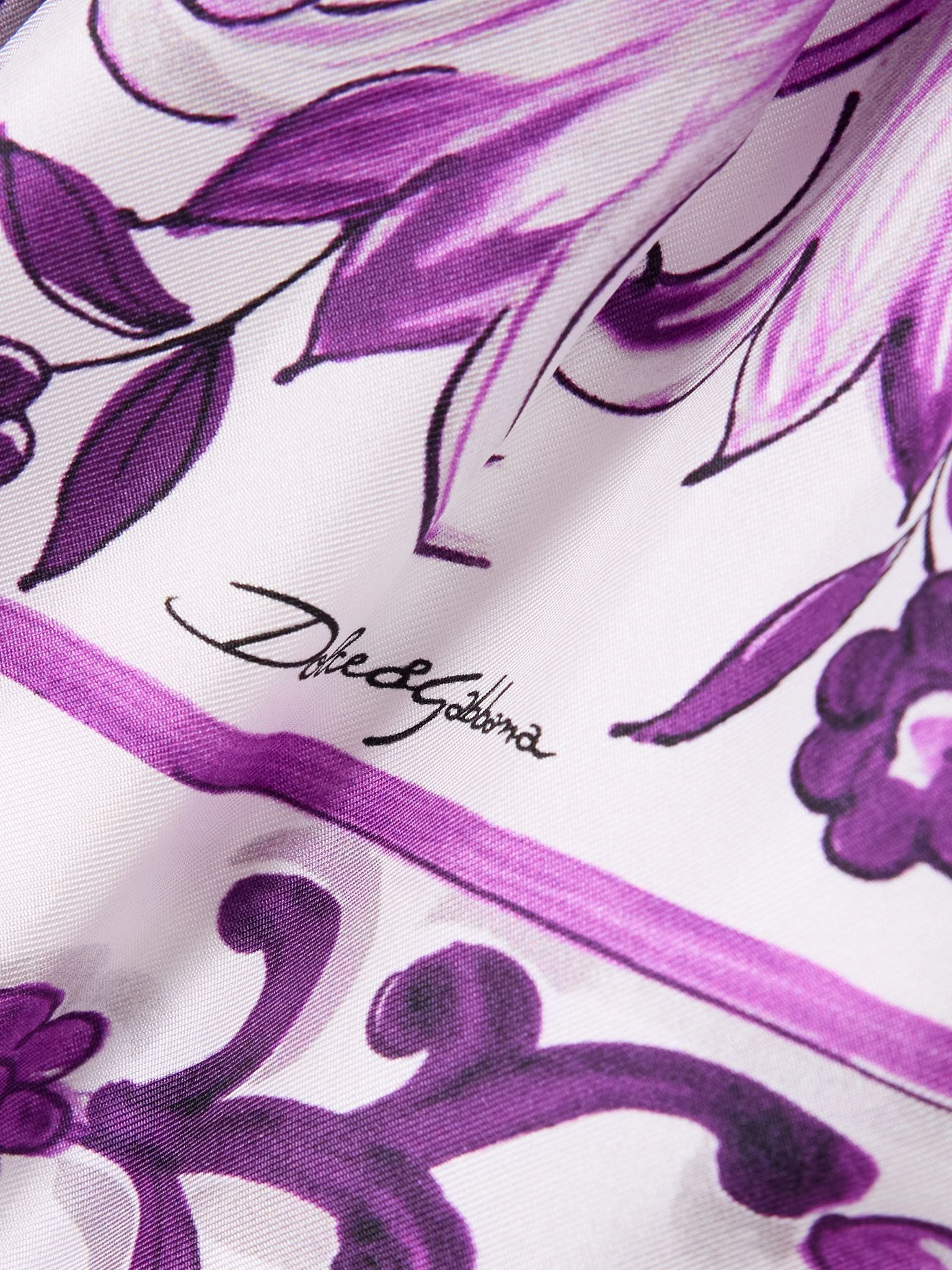 Printed silk-twill wide-leg pants Purple - 4