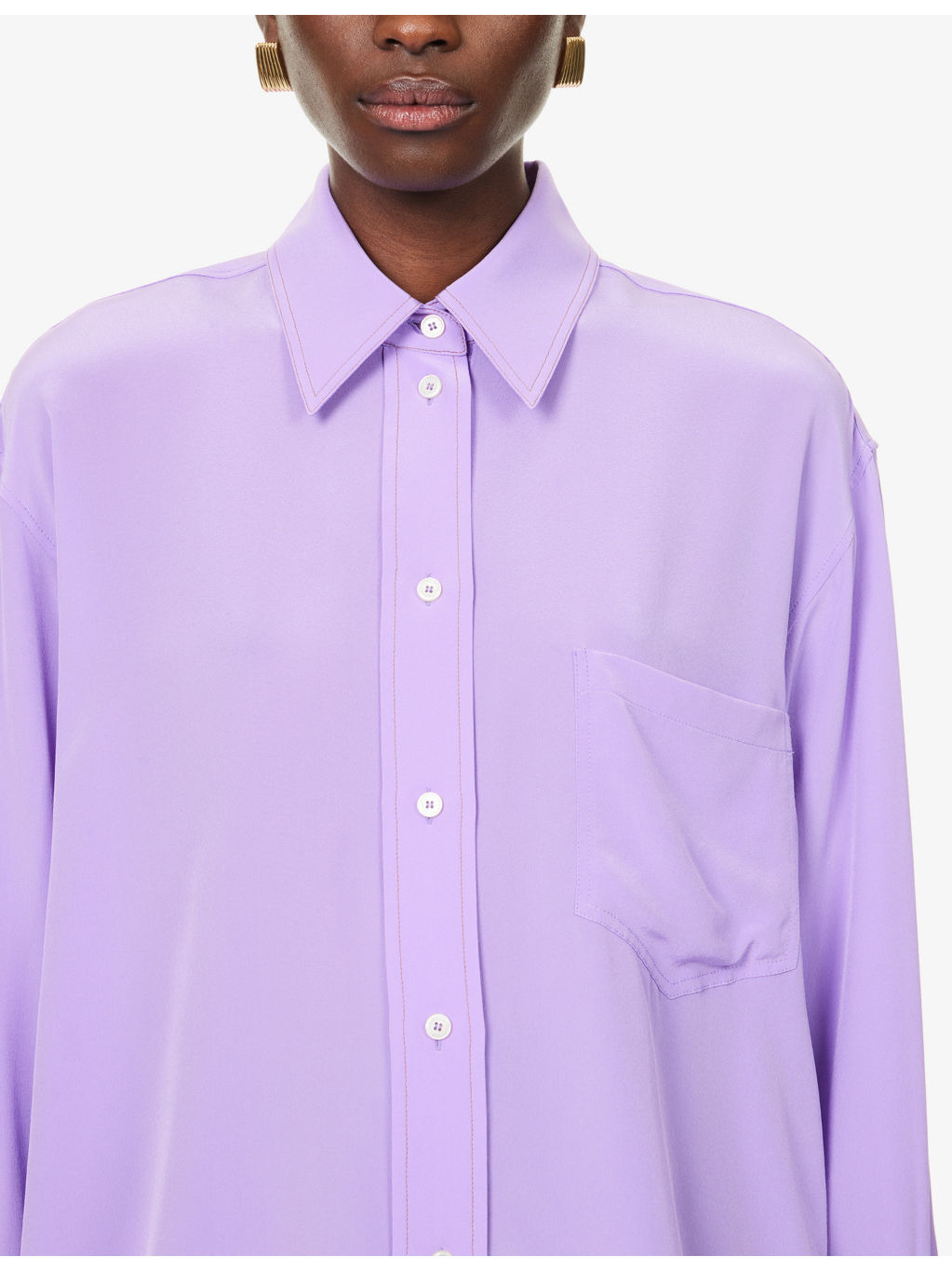 Cropped Long-Sleeves Silk Shirt - 5
