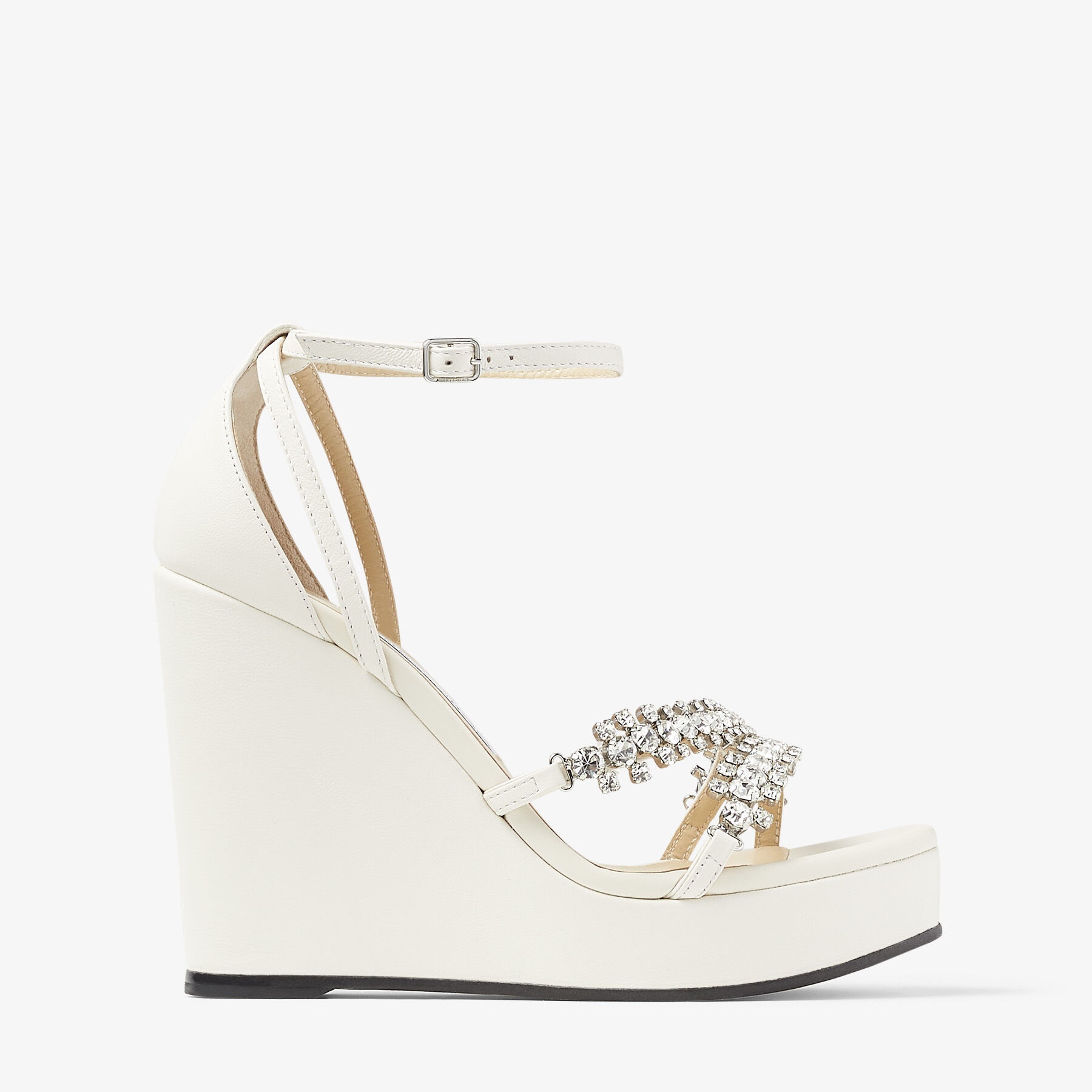 Bing Wedge 120
Latte Nappa Leather Wedges with Crystal Straps - 1