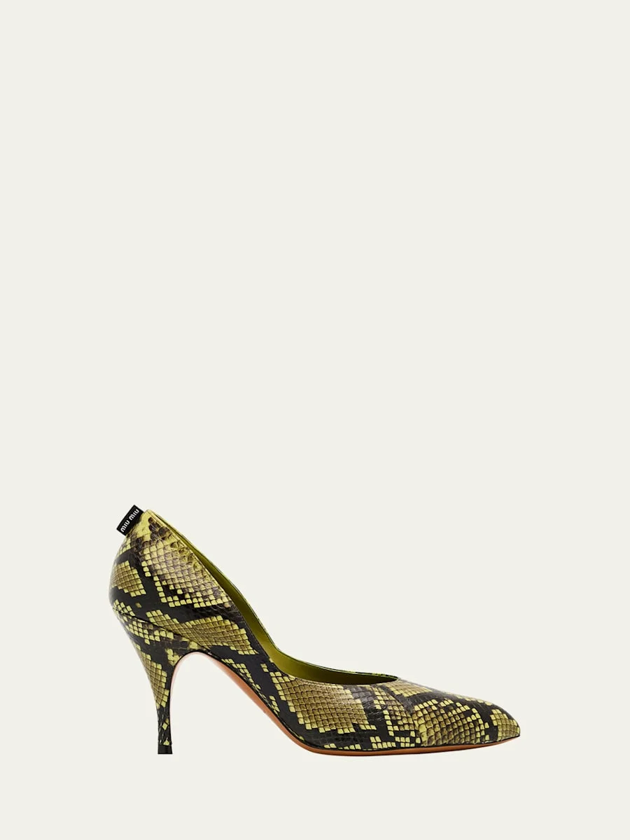 Python-Printed Leather Pumps - 1