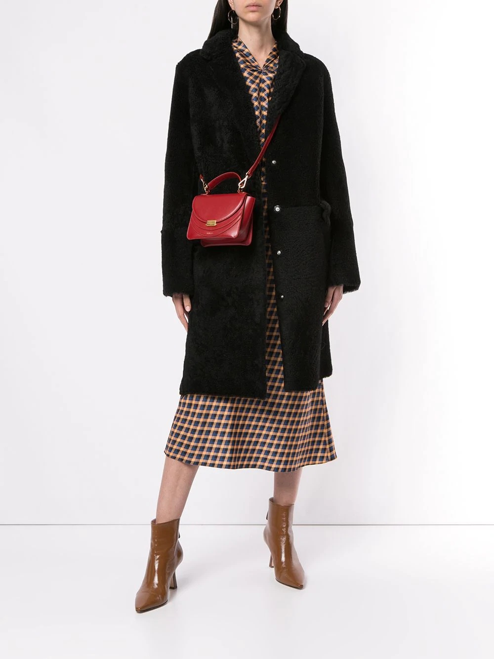 shearling mid-length coat - 2