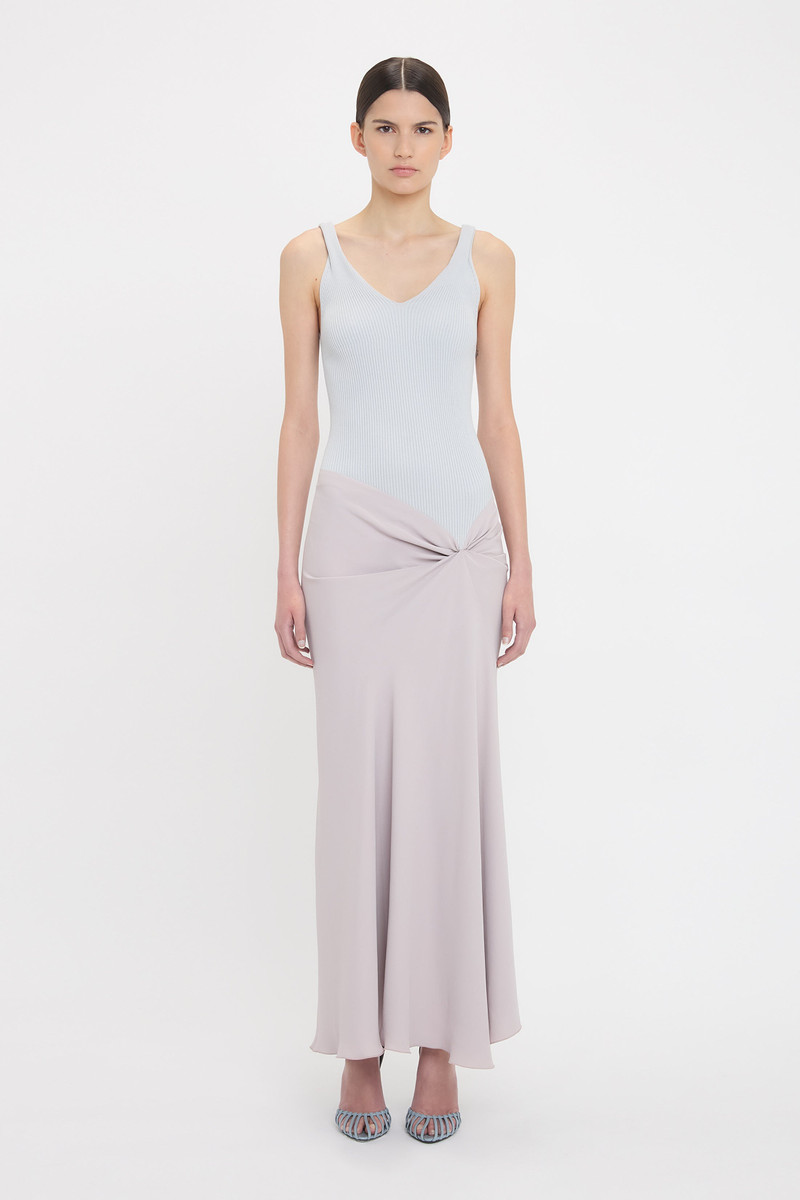 Victoria Beckham Knit Detail Cami Midi Dress In Heather outlook