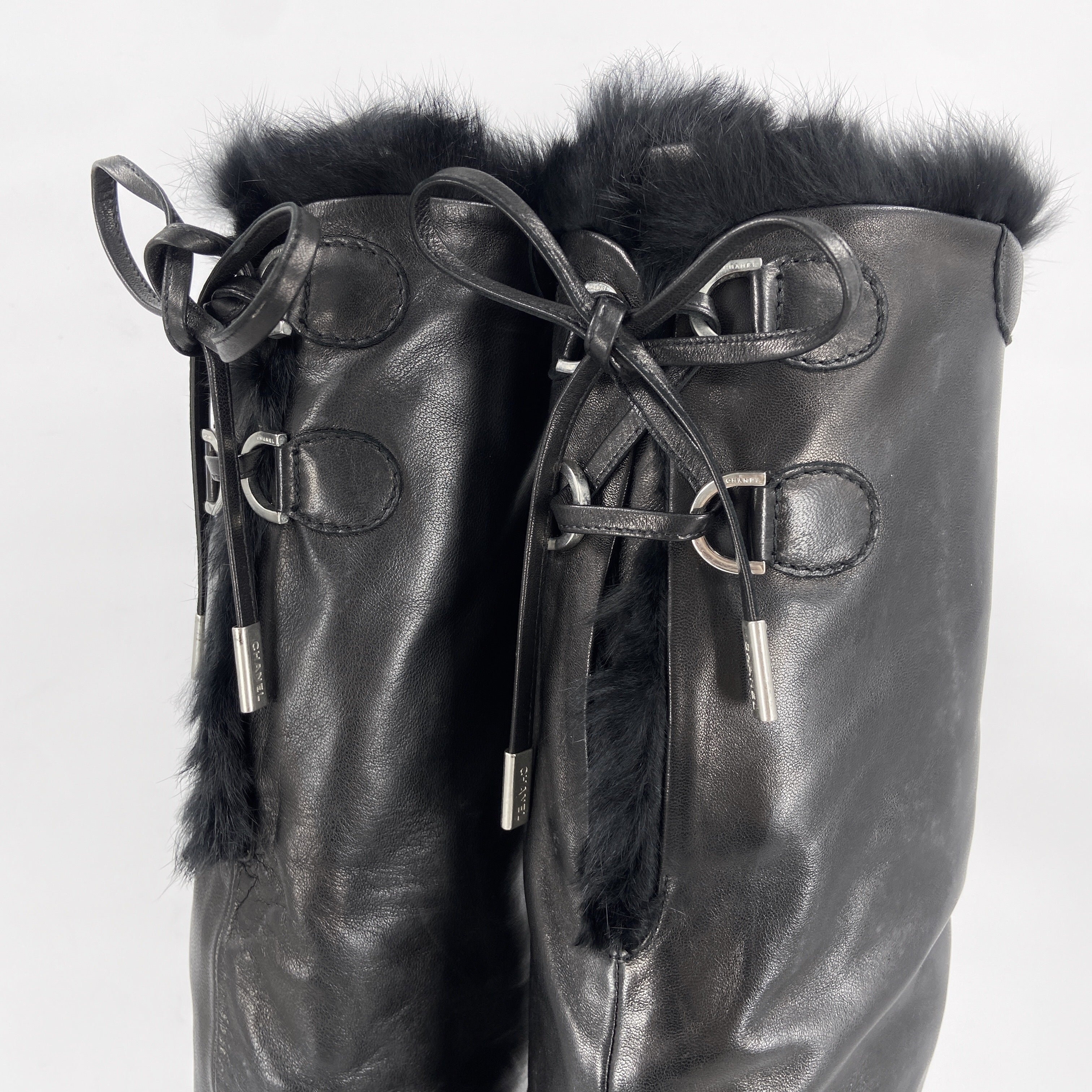 Chanel Fall 2006 Karl Lagerfeld Shearling Lambskin Wedge Long Boot 38 - 8