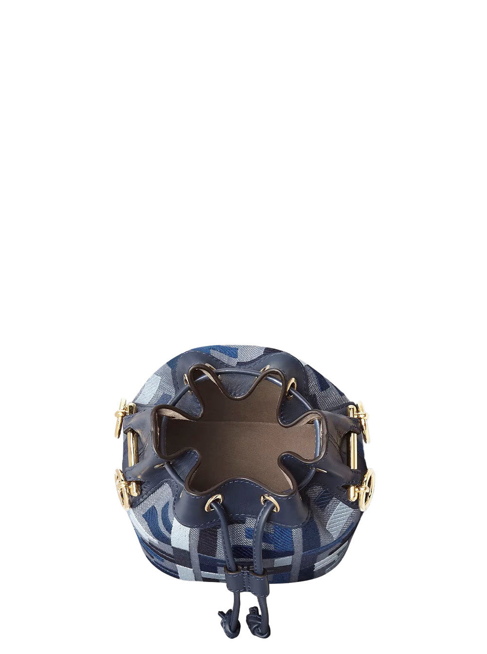 Fendi Women ‘Mon Tresor Mini’ Blue Bucket Bag With Drawstring Closure And All-Over Ff Motif In Cotto - 5