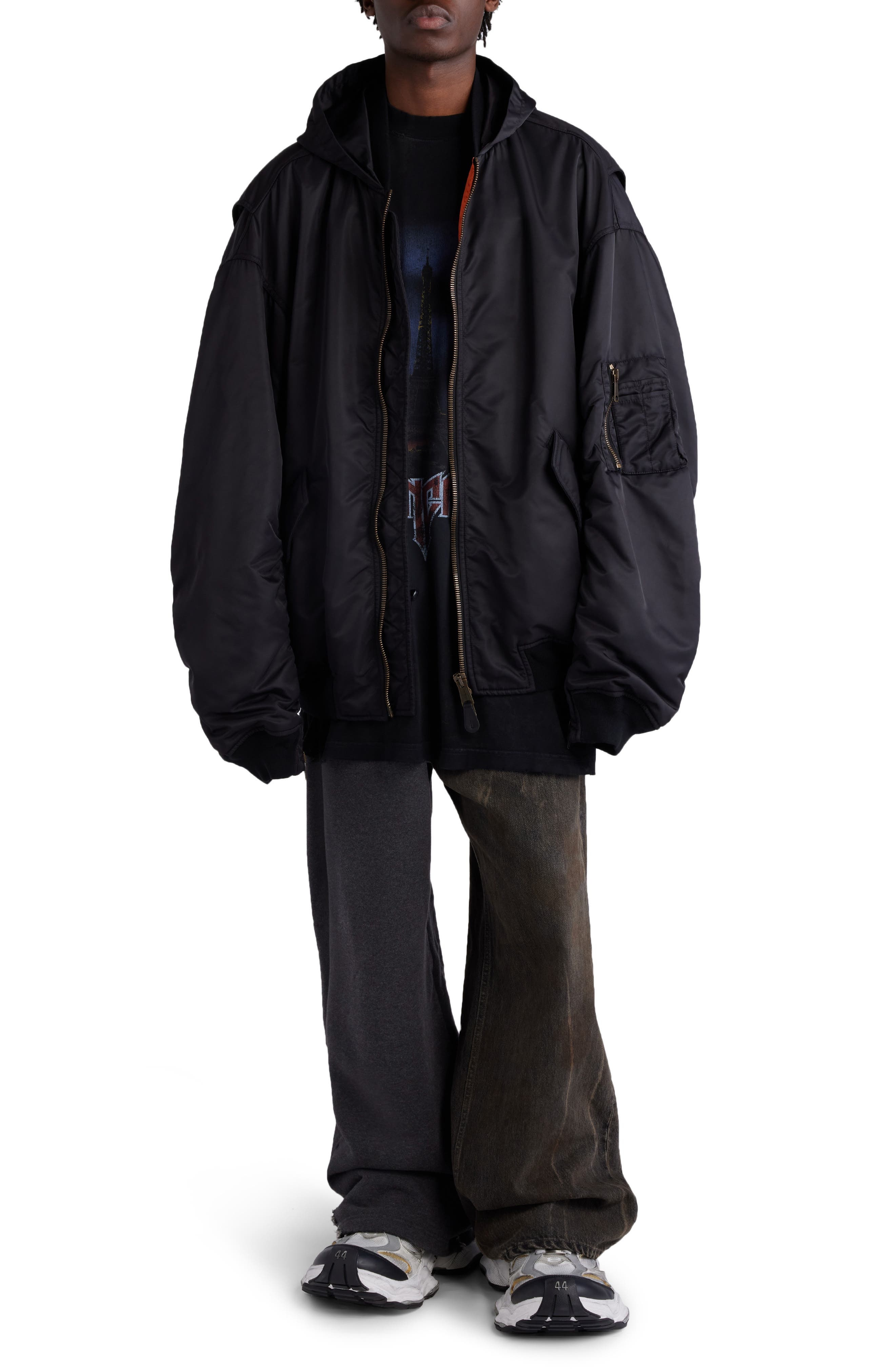 Tape Logo Oversize Hooded Bomber Jacket - 2