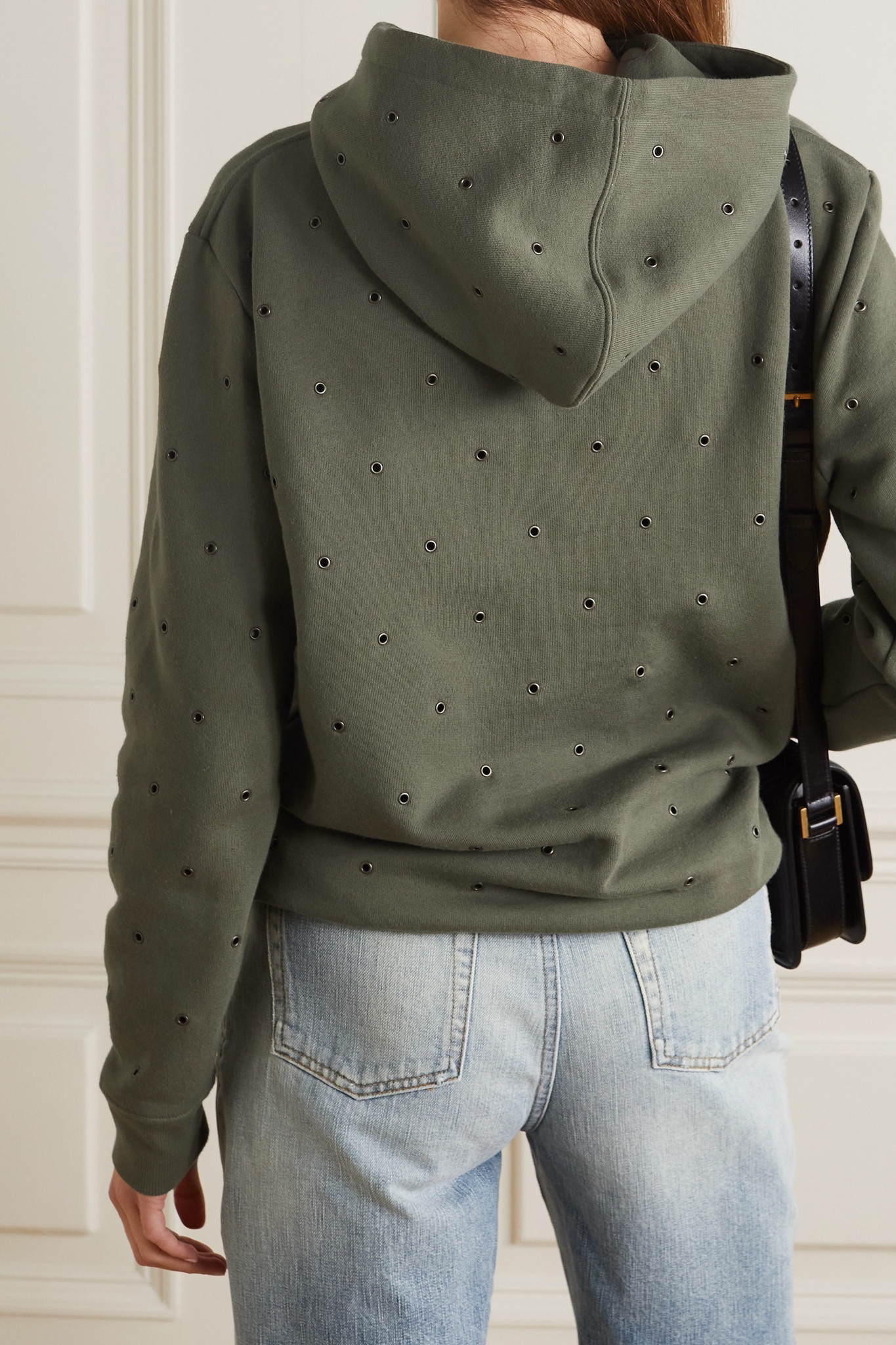 Eyelet-embellished printed cotton-jersey hoodie - 3