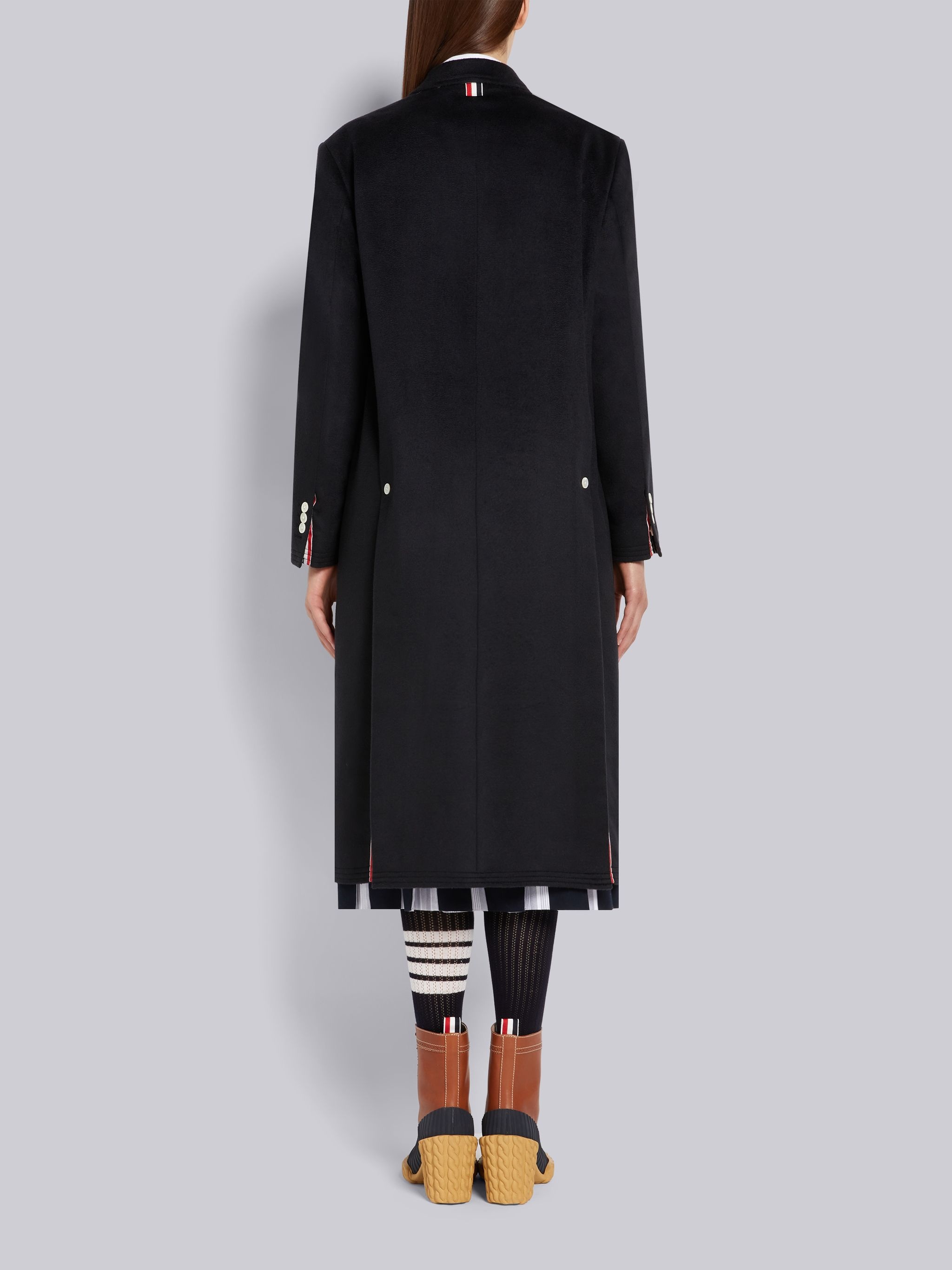 Navy Zibeline Finish Coat Weight Cashmere Oversized Chesterfield Coat - 3