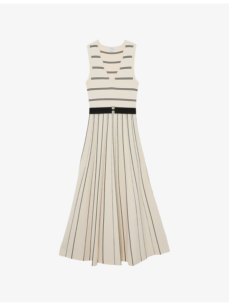 Mallory V-Neck Striped Stretch-Knit Midi Dress 1