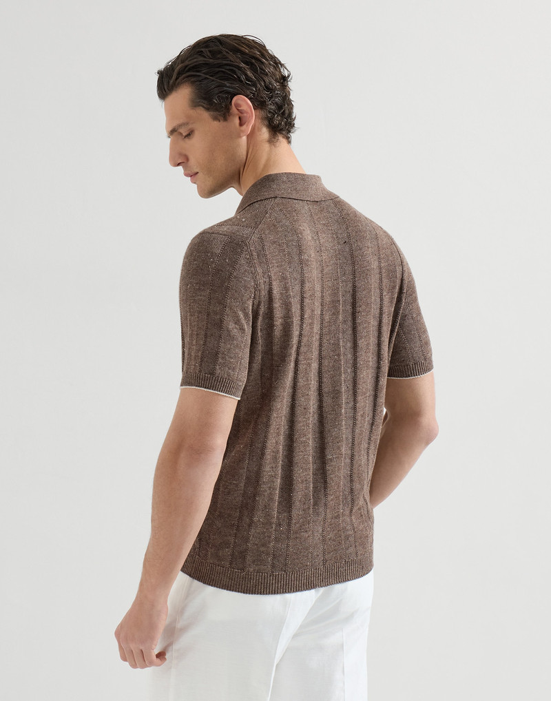 Linen and cotton wide rib knit polo 3