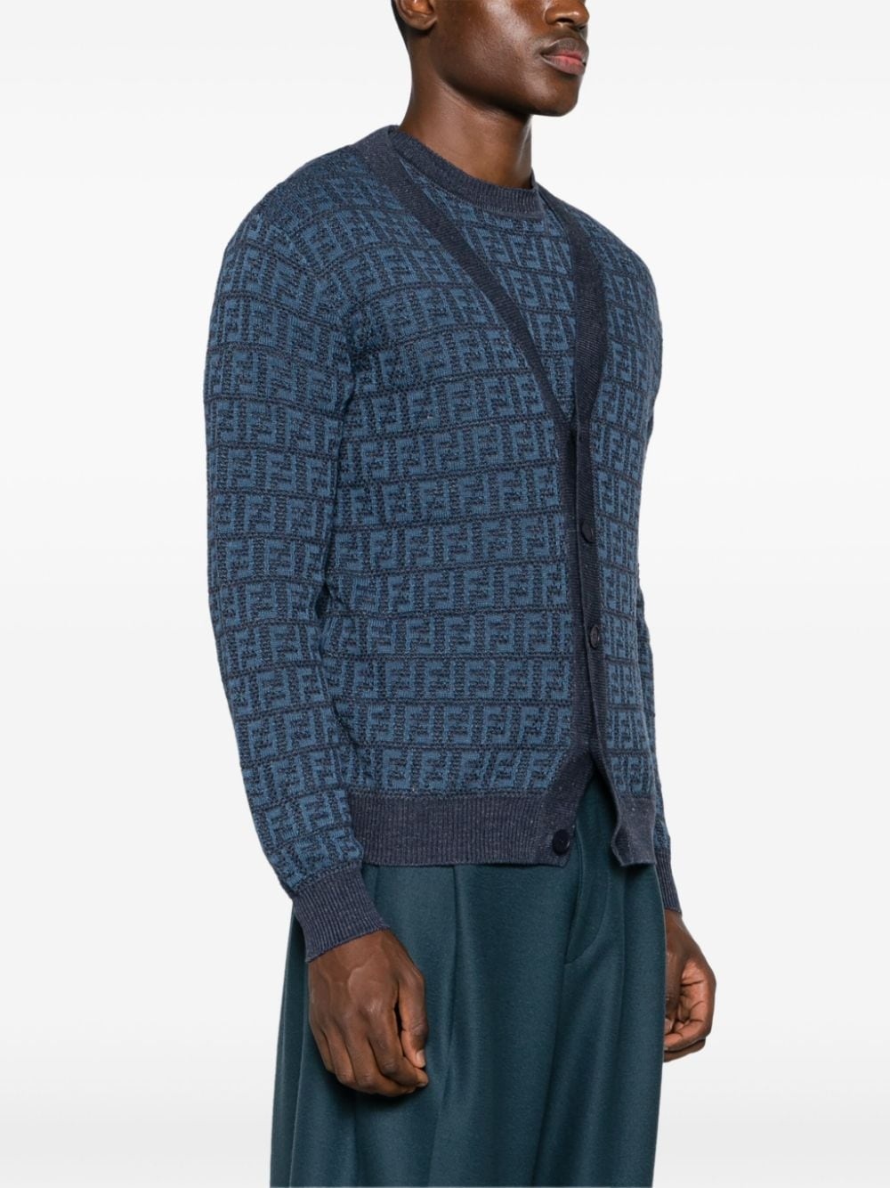 FF-jacquard knitted cardigan - 3