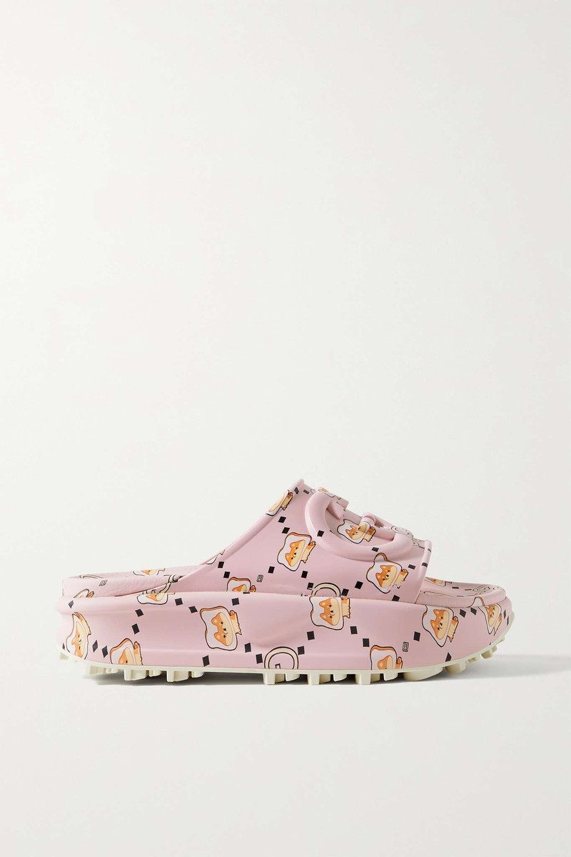 + Angela Nguyen embossed printed rubber platform slides - 1